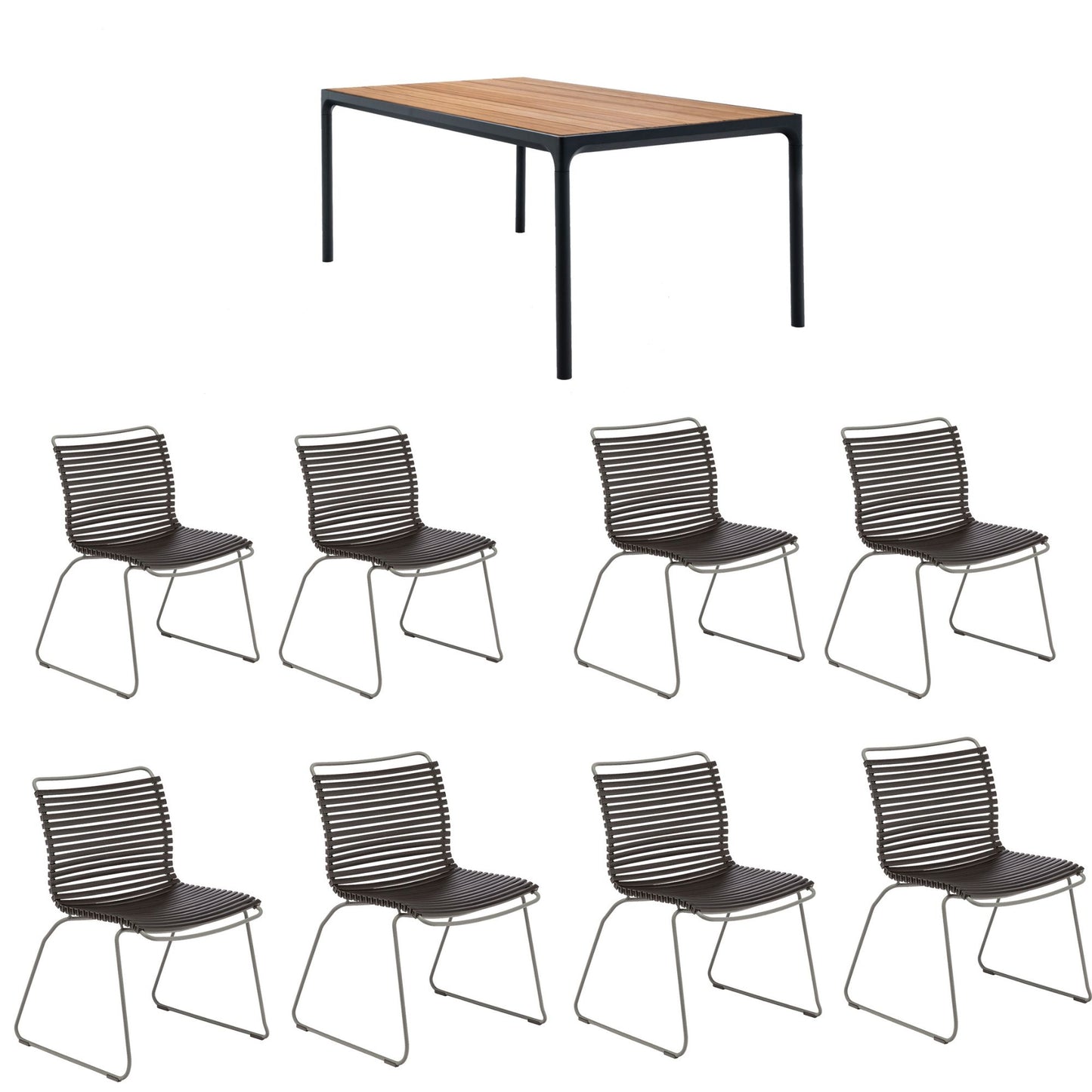 Black table set with four chairs