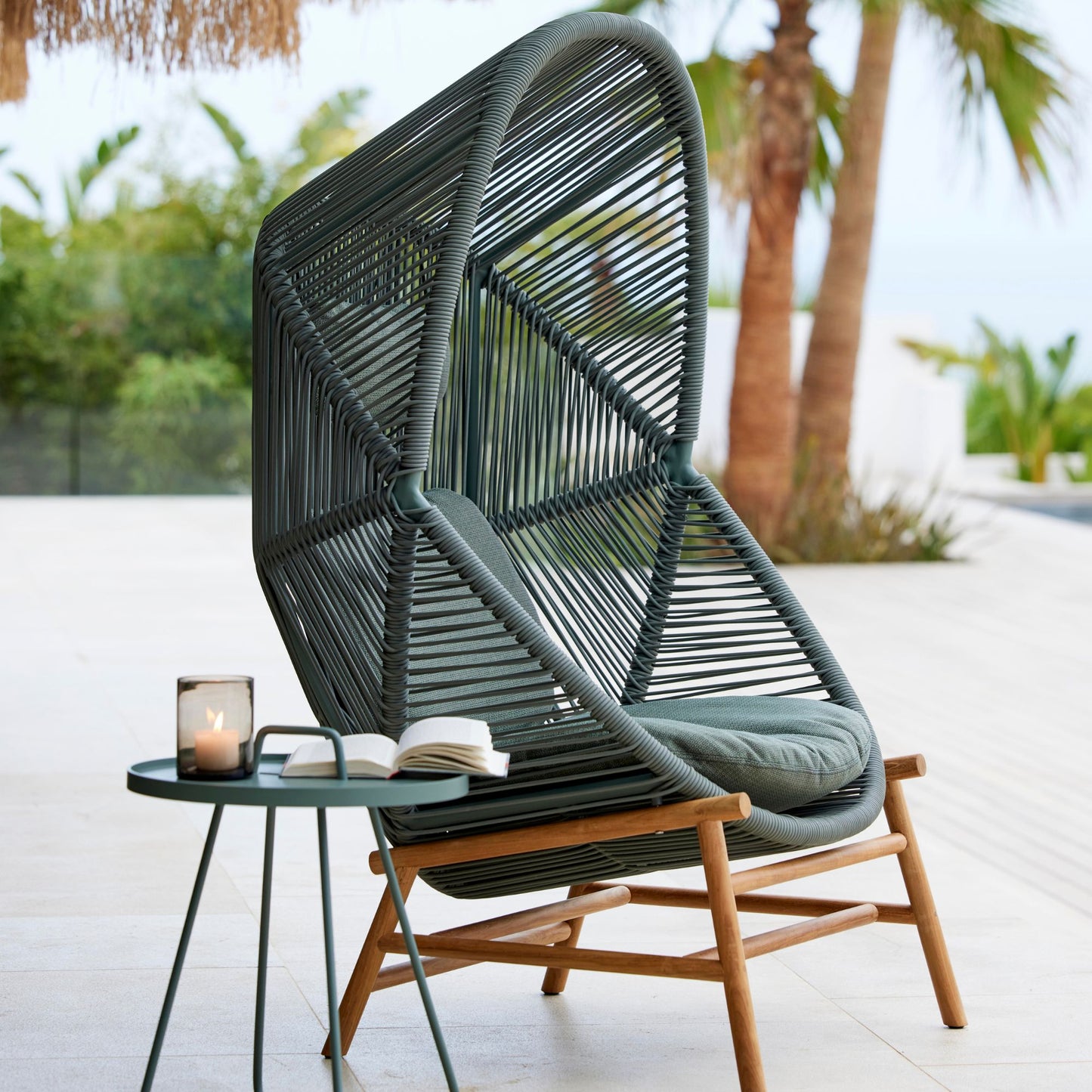 Green teak Hive chair with cushions