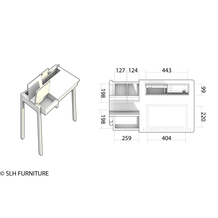 Circa desk A schematic with dimensions