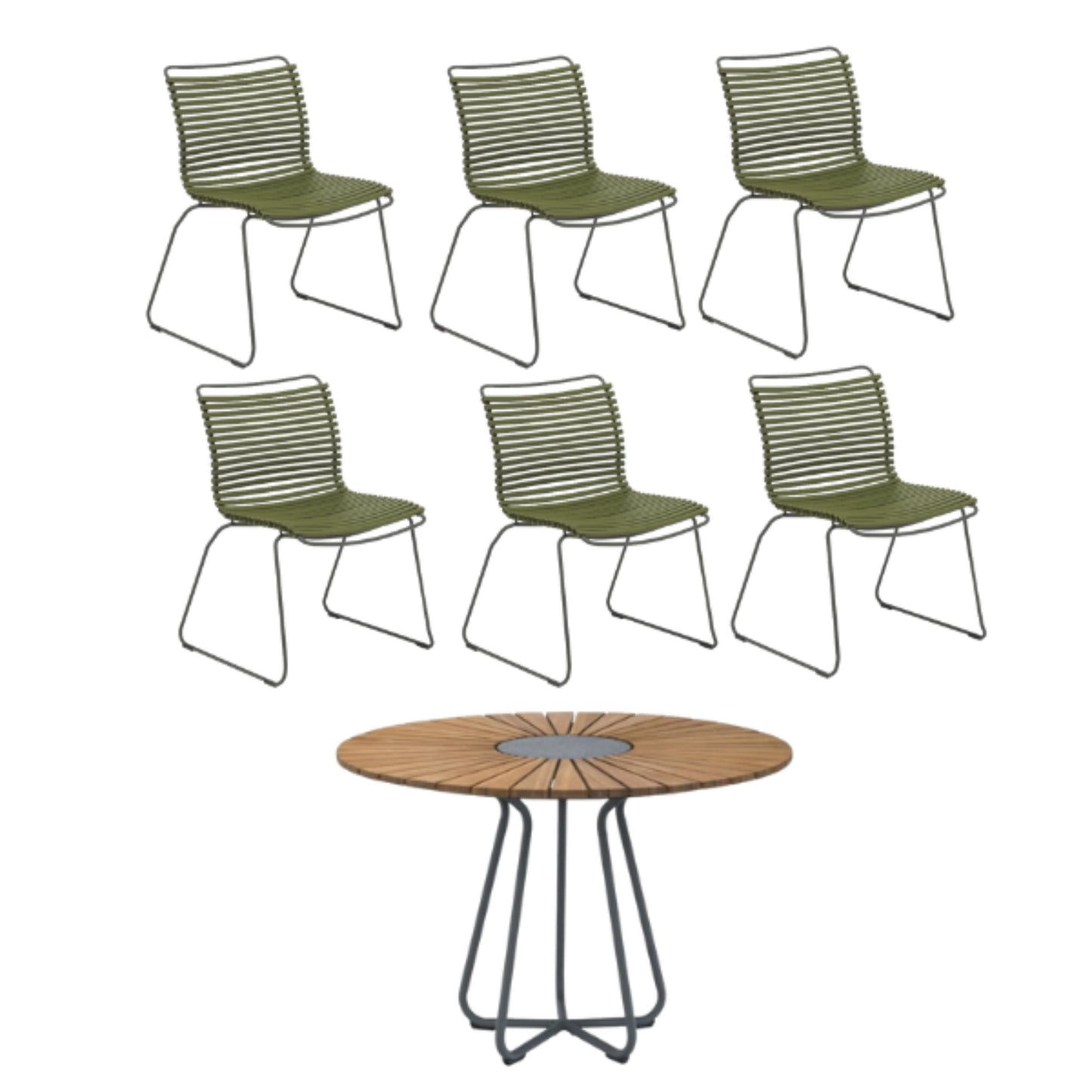 Olive green patio chairs with round table set