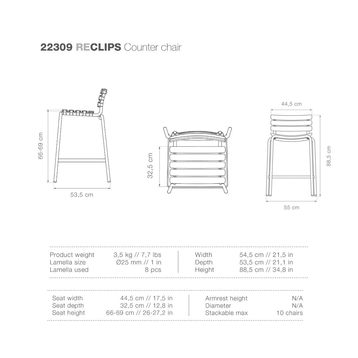 RECLIPS counter chair dimensions