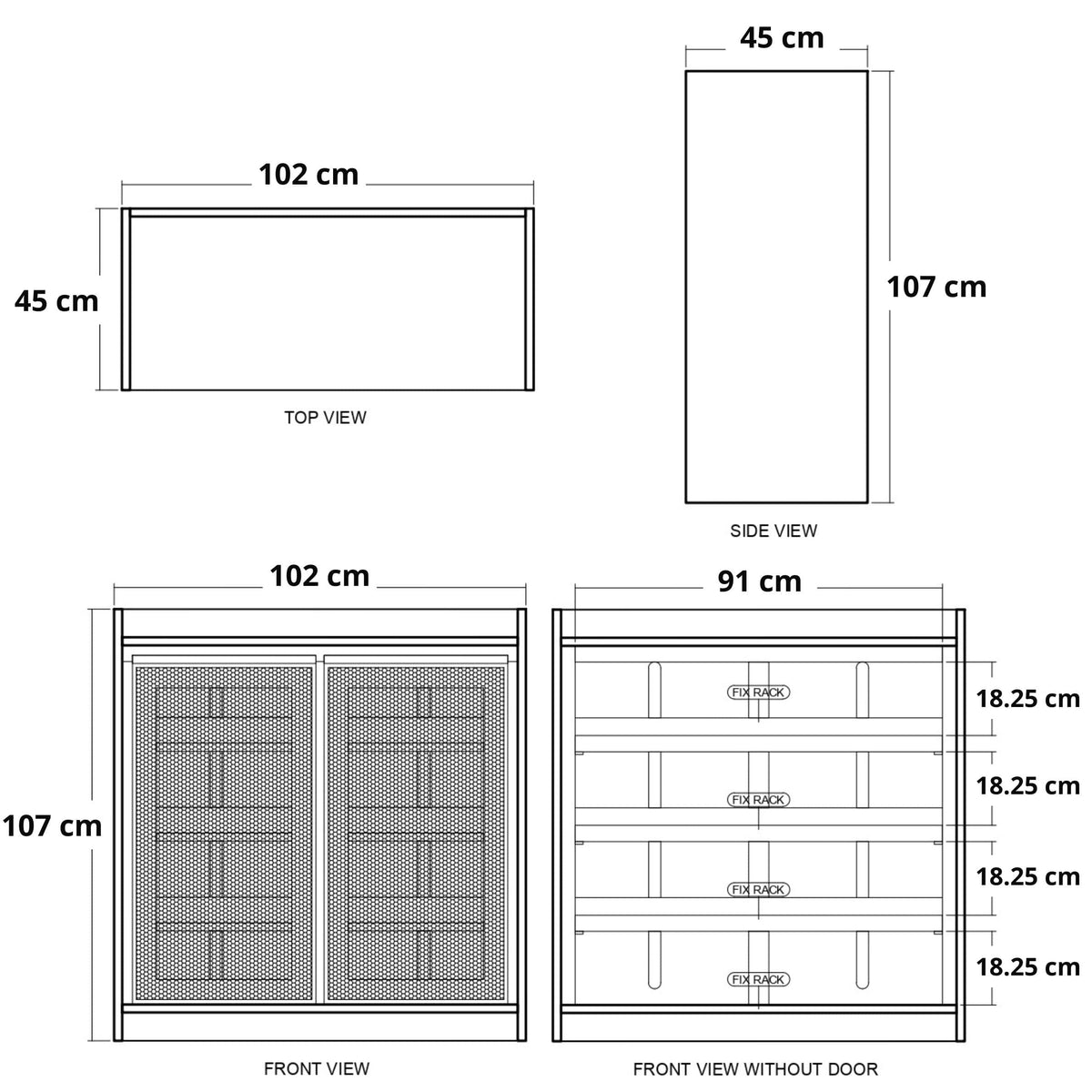 102x107x45 cm, various views