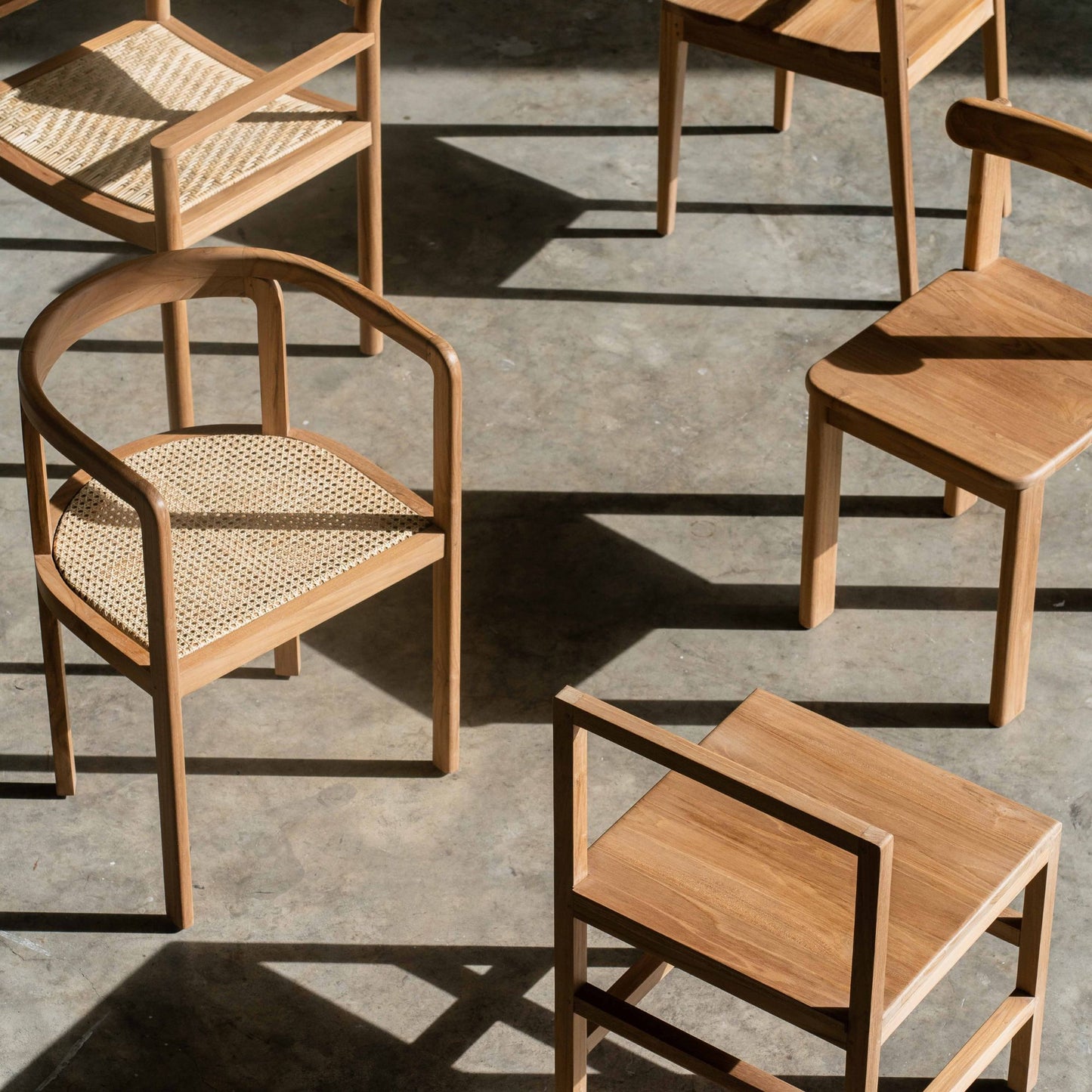 Tresna chairs, modern wooden seating arrangement