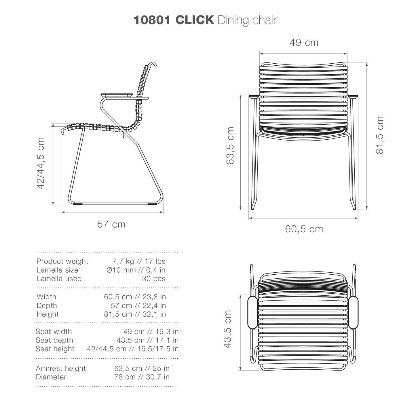 10801 CLICK Dining Chair Dimensions