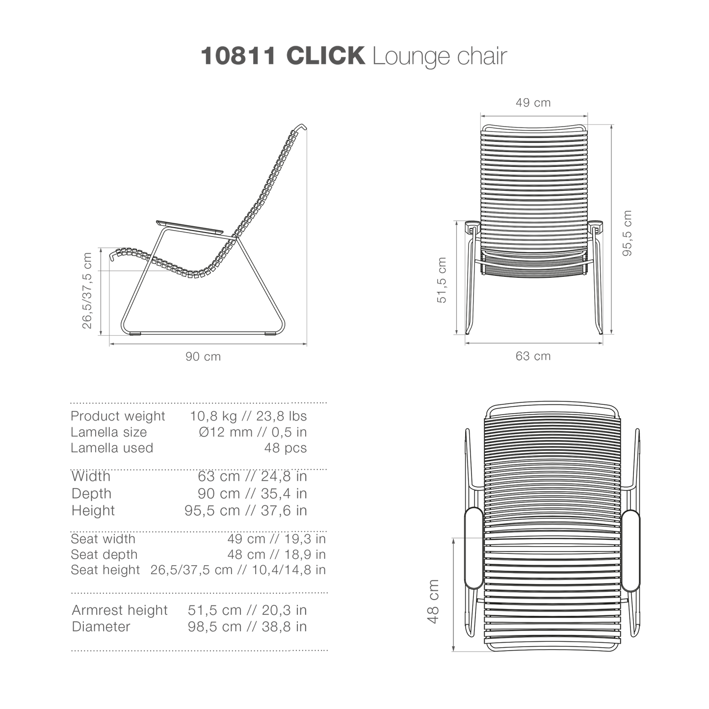 CLICK Loungechair dimensions diagram