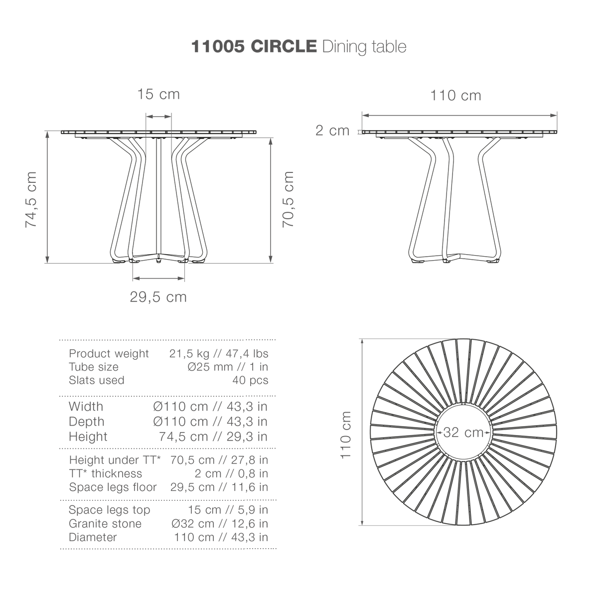 Circular dining table, high-res image