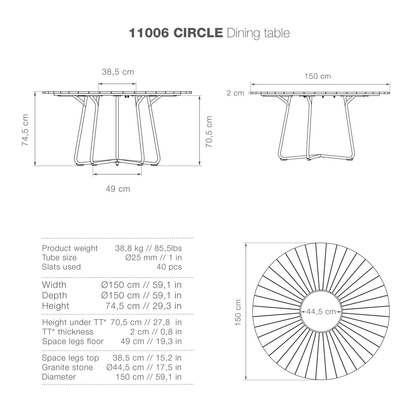 11006 CIRCLE Dining Table Dimensions