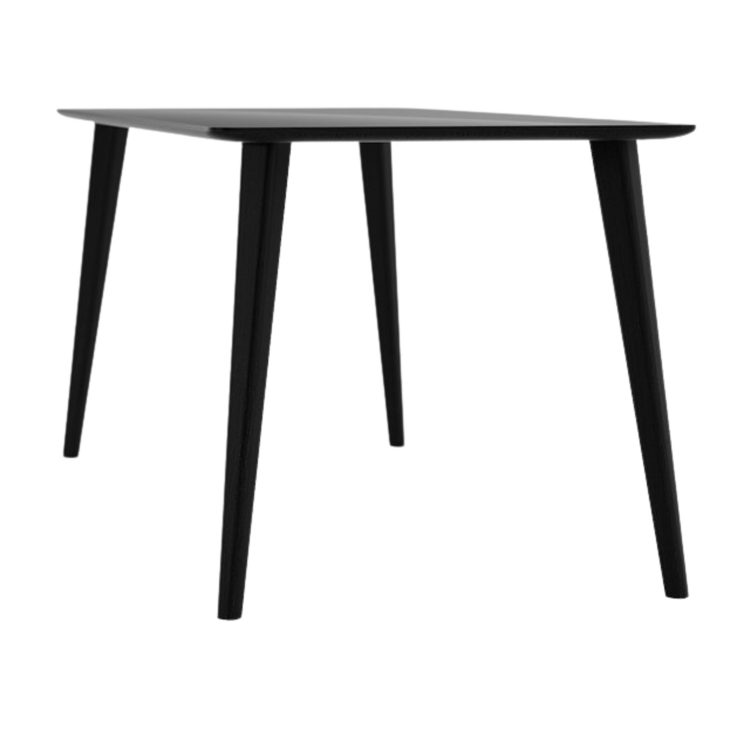 Black square table with four legs.