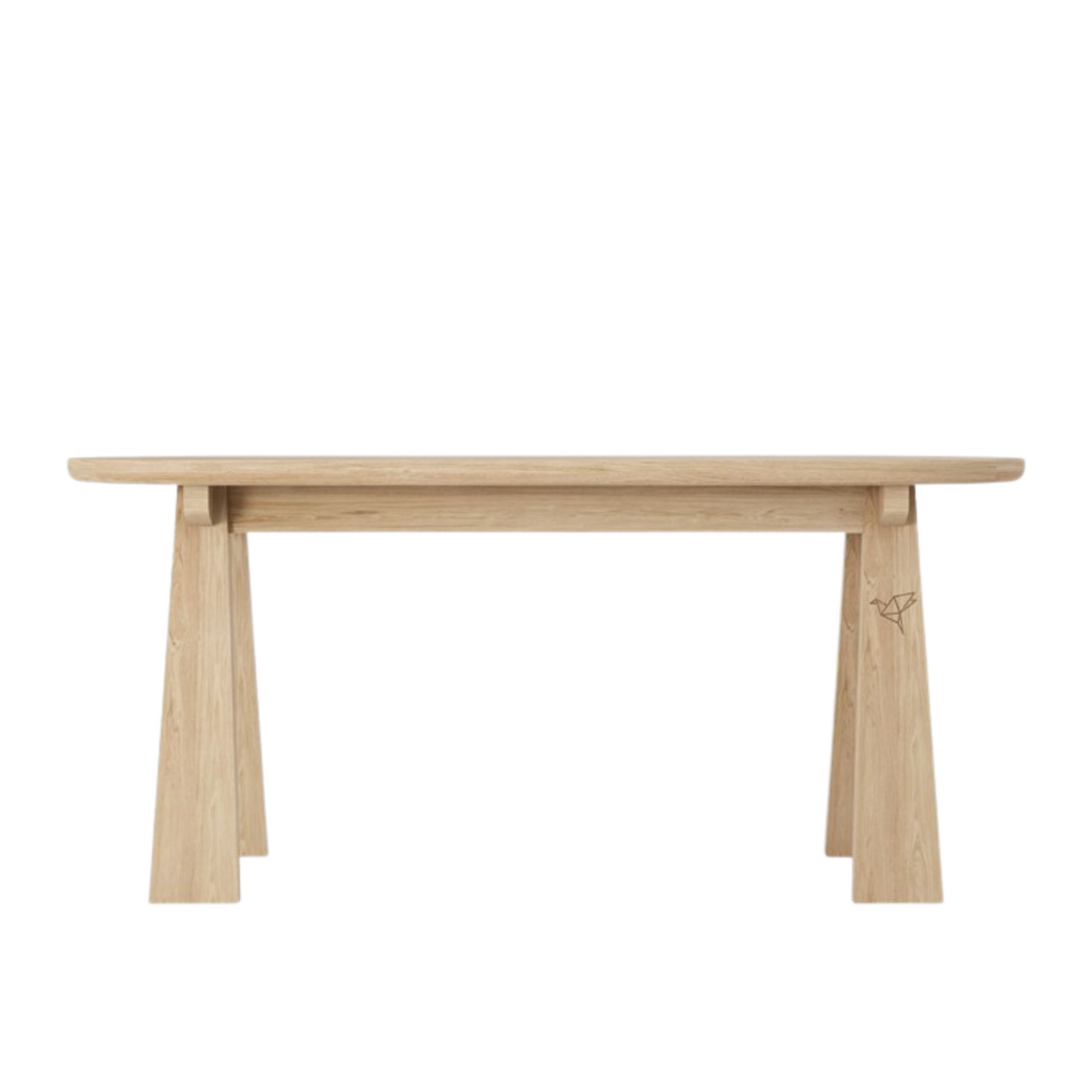 Wooden table with angled legs.
