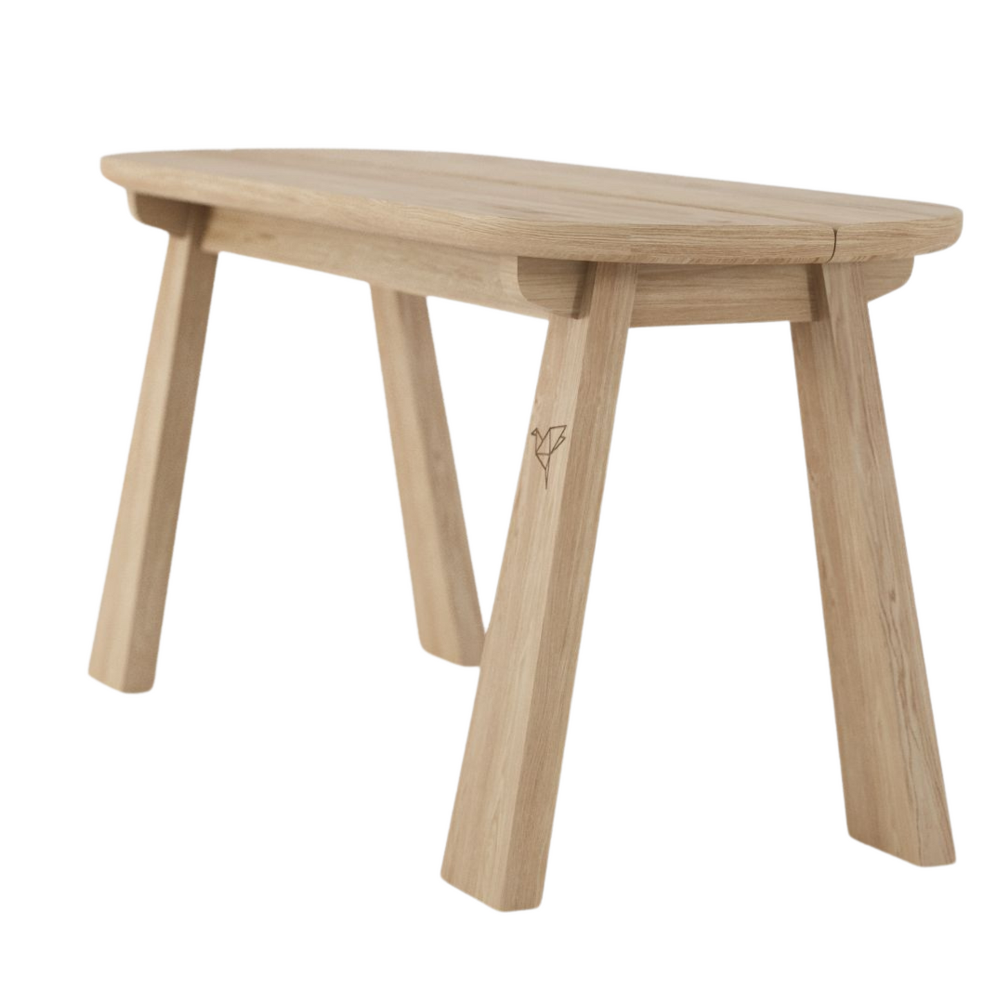 Wooden bench with angled legs.