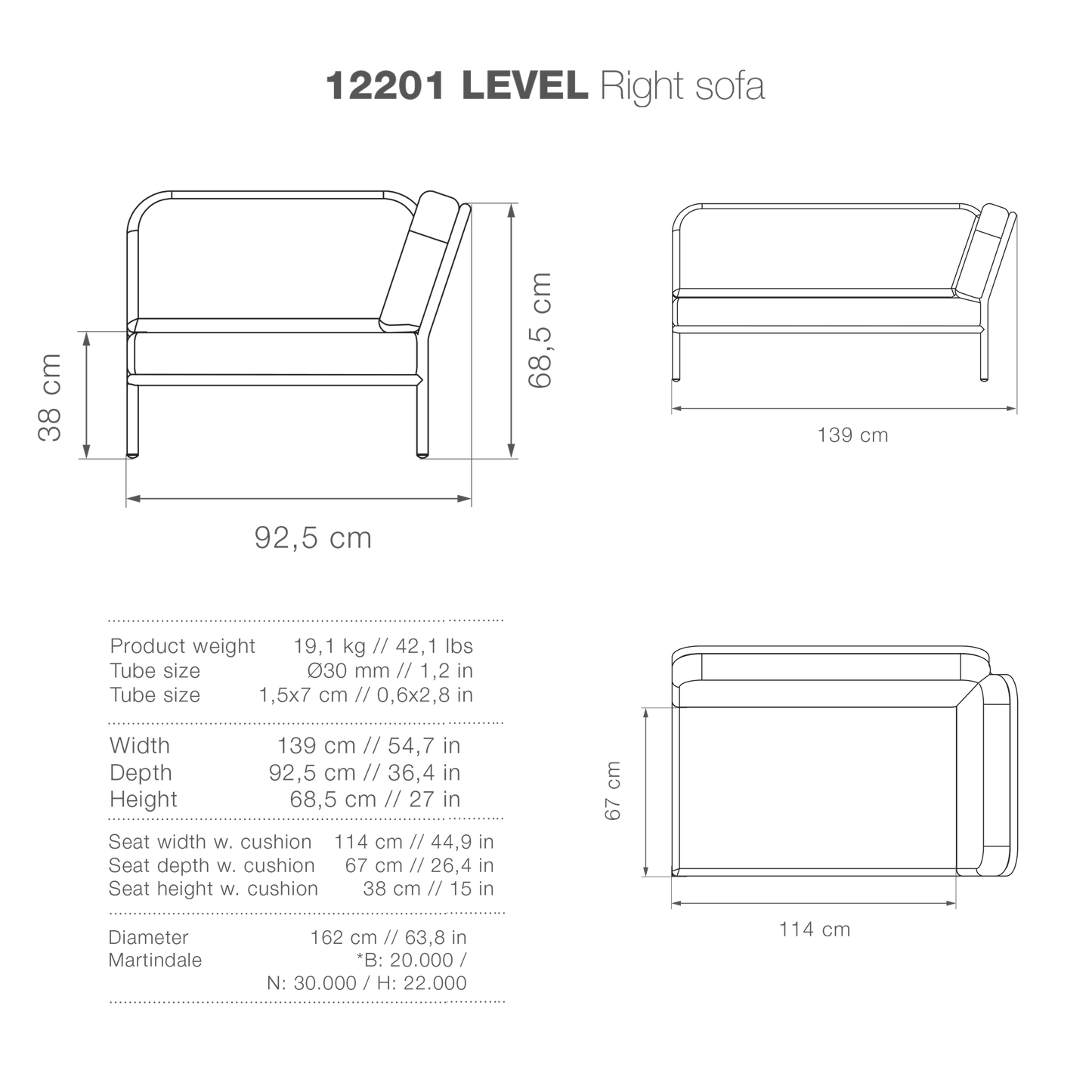 Level sofa diagram showing details.