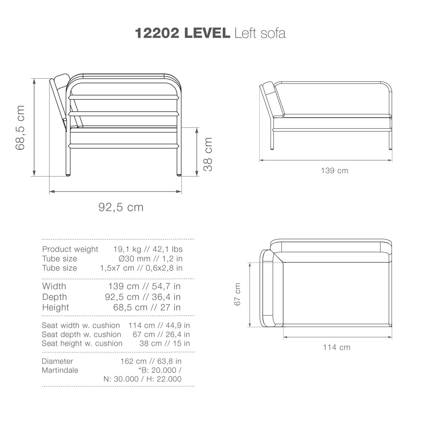 12202 LEVEL Left Sofa high-res diagram