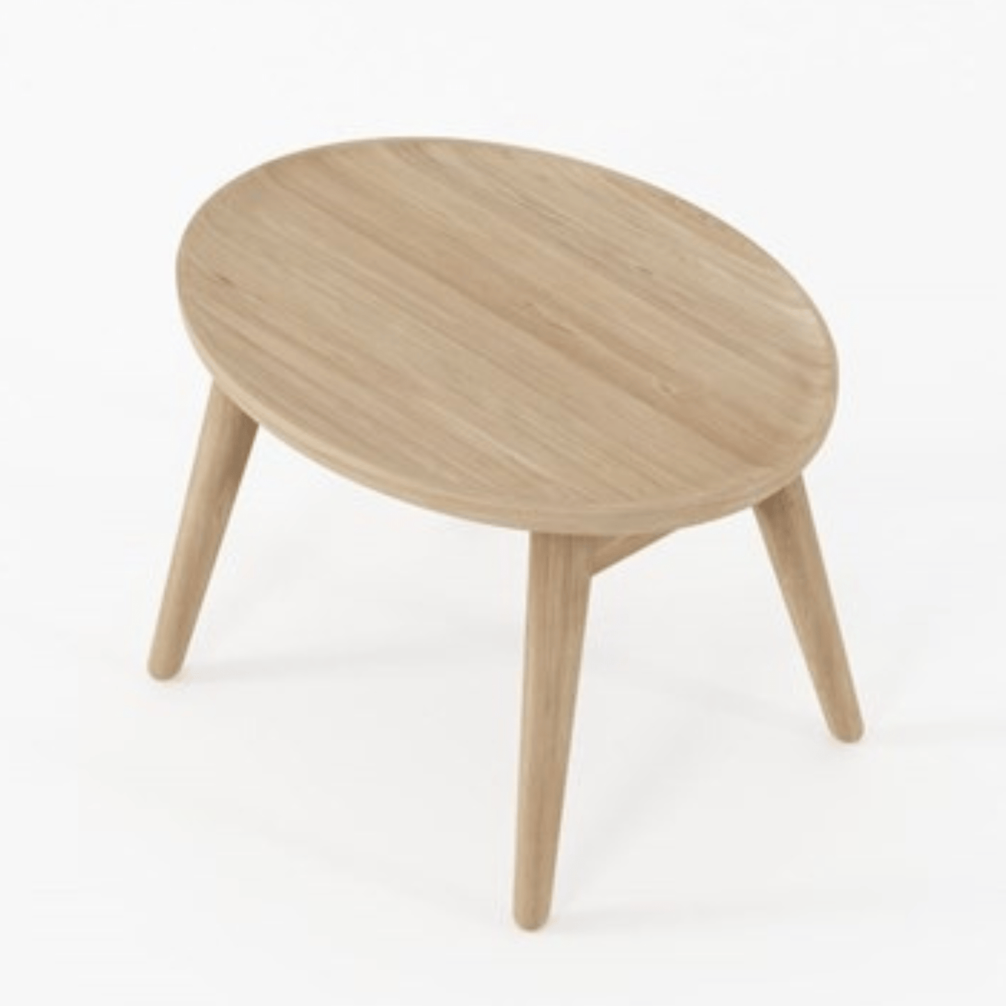 Wooden oval stool with three legs.