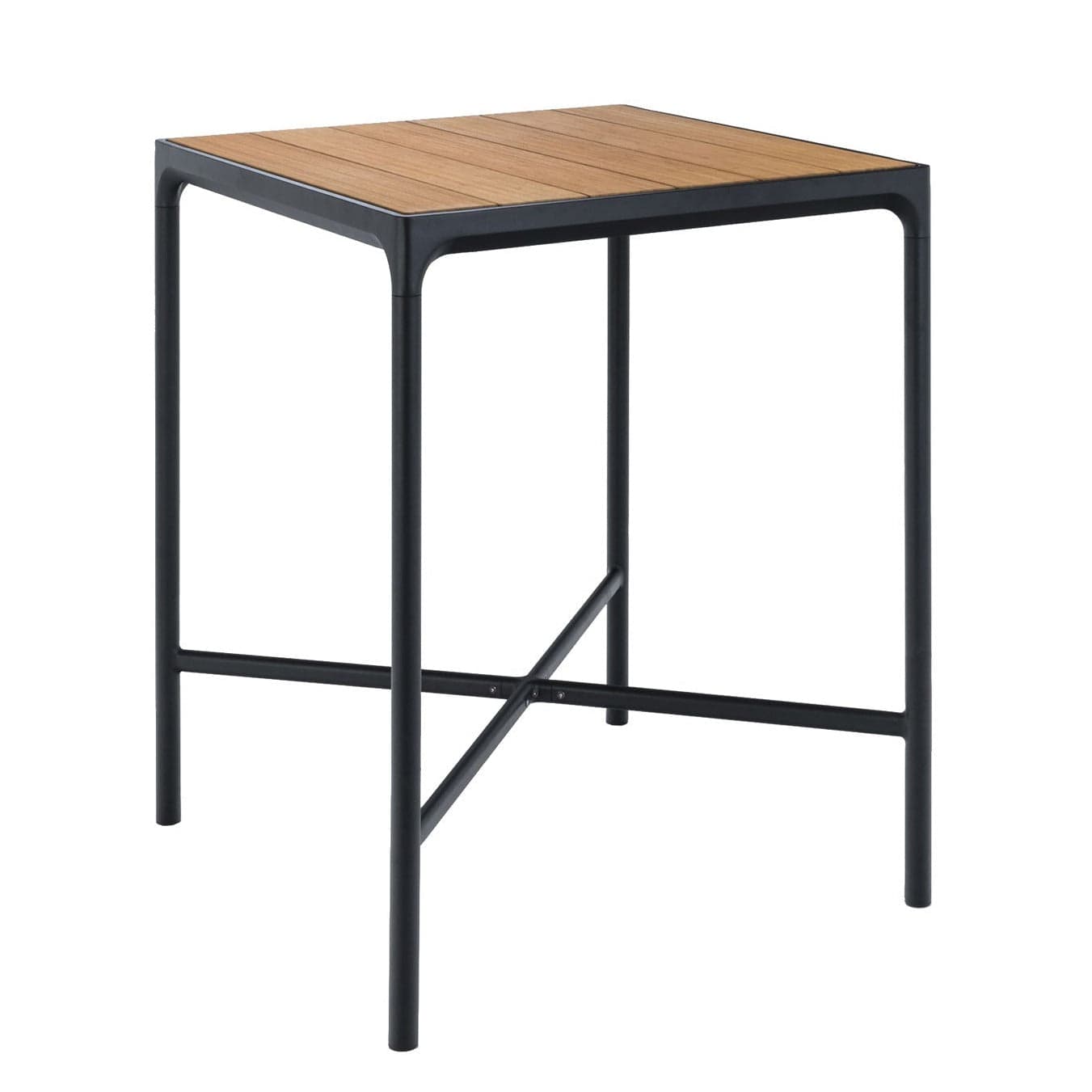 Four Square Bamboo Top & Black Frame Outdoor Bar Table (90cm) | SLH-Outdoor Furniture-Houe-Bamboo Lamellas-Black Aluminum Frame-SLH AU