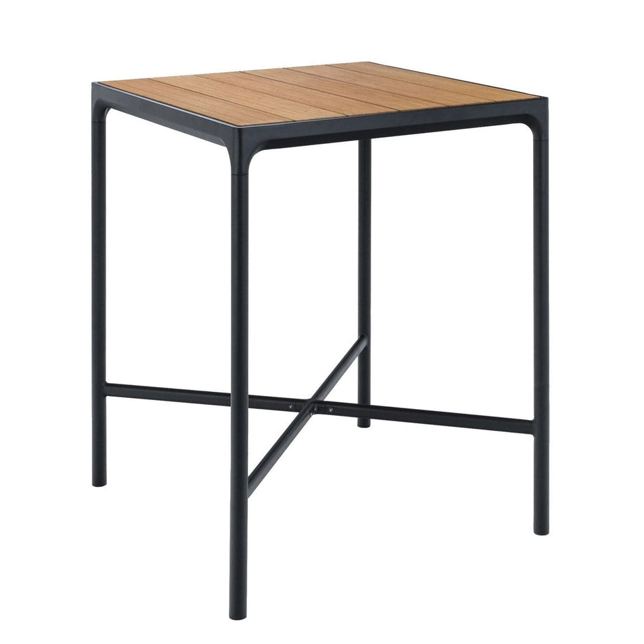 Four Square Bamboo Top & Black Frame Outdoor Bar Table (90cm) | SLH-Outdoor Furniture-Houe-Bamboo Lamellas-Black Aluminum Frame-SLH AU