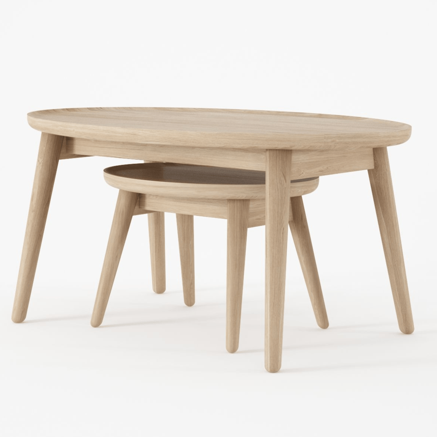 Two light wood coffee tables.