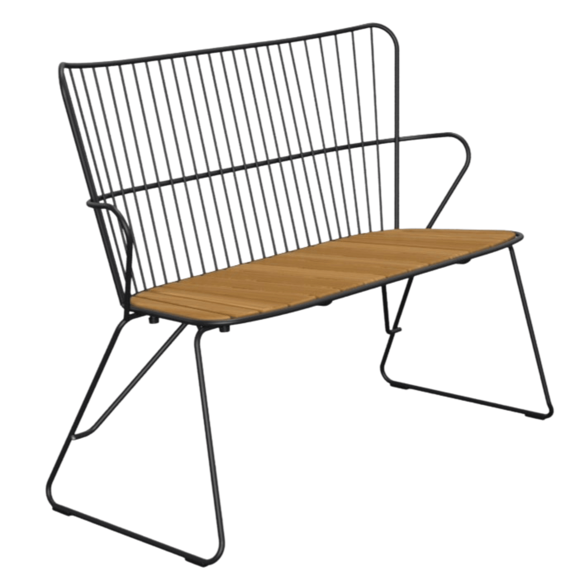 Black wire bench with wooden seat