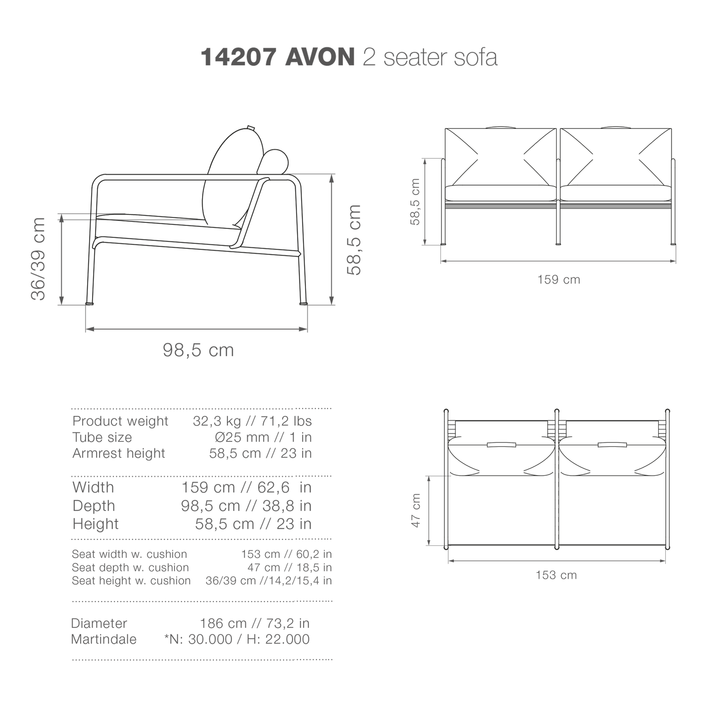 Avon 2-seater sofa - high-res image