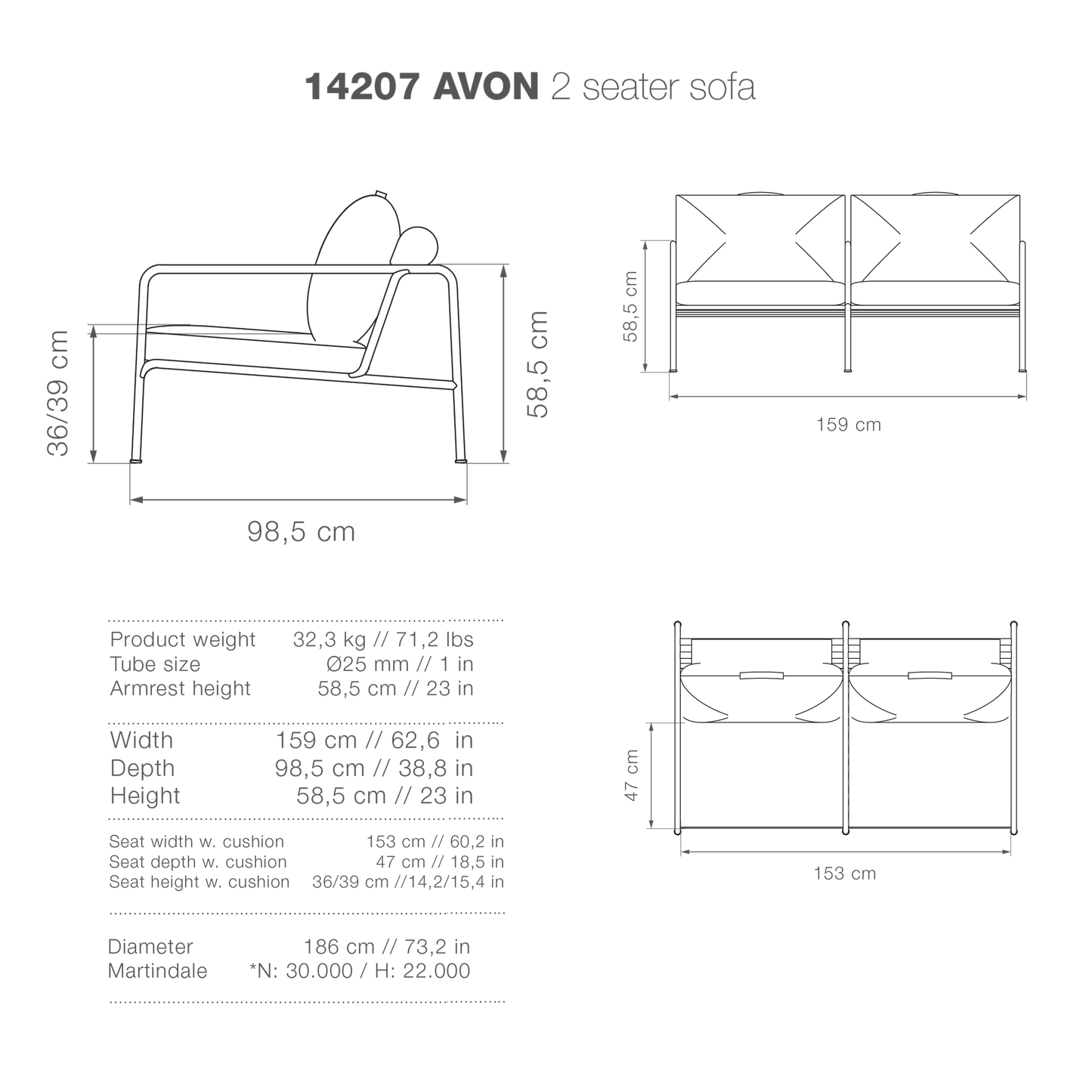 Avon 2-seater sofa diagram