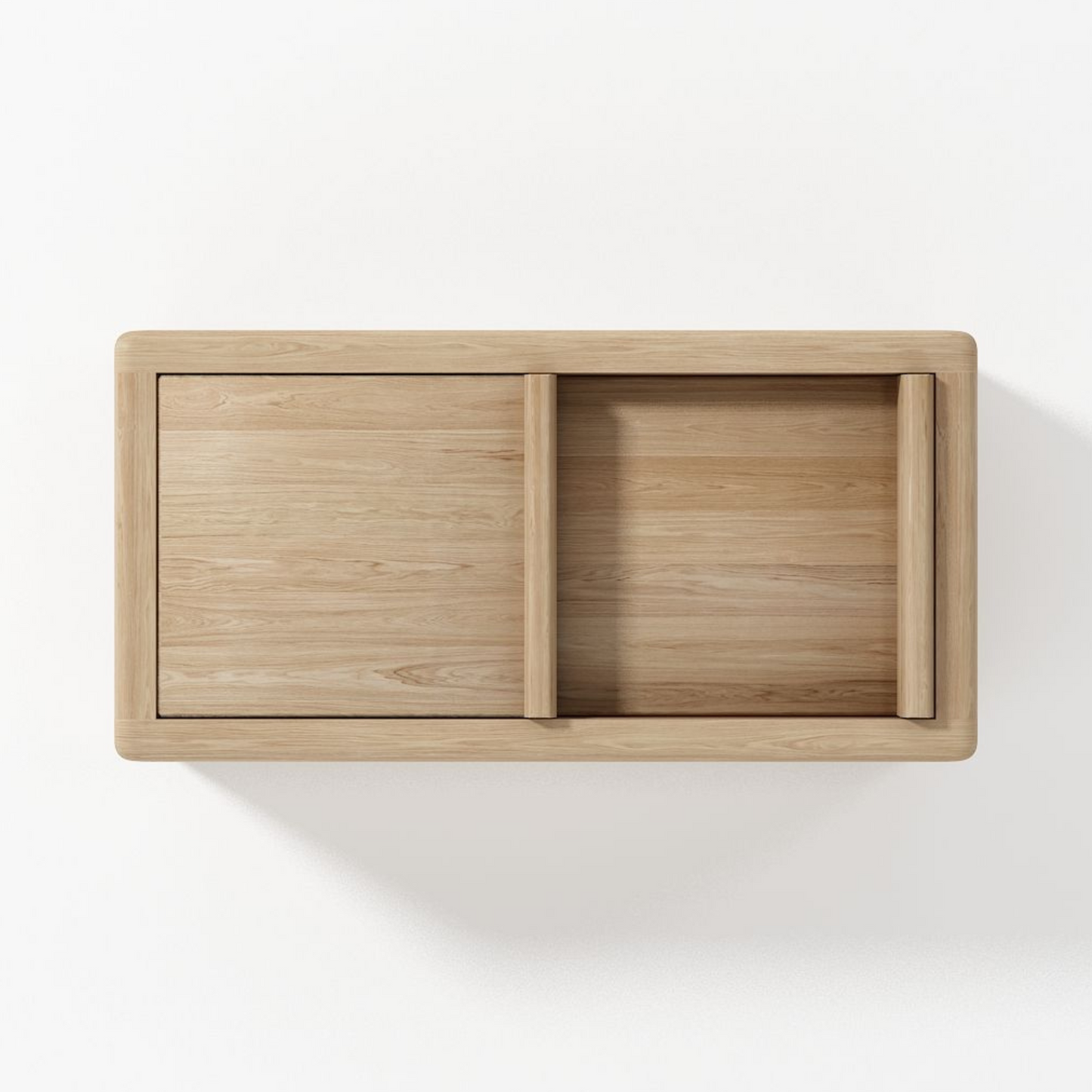 Wooden cabinet with sliding door.