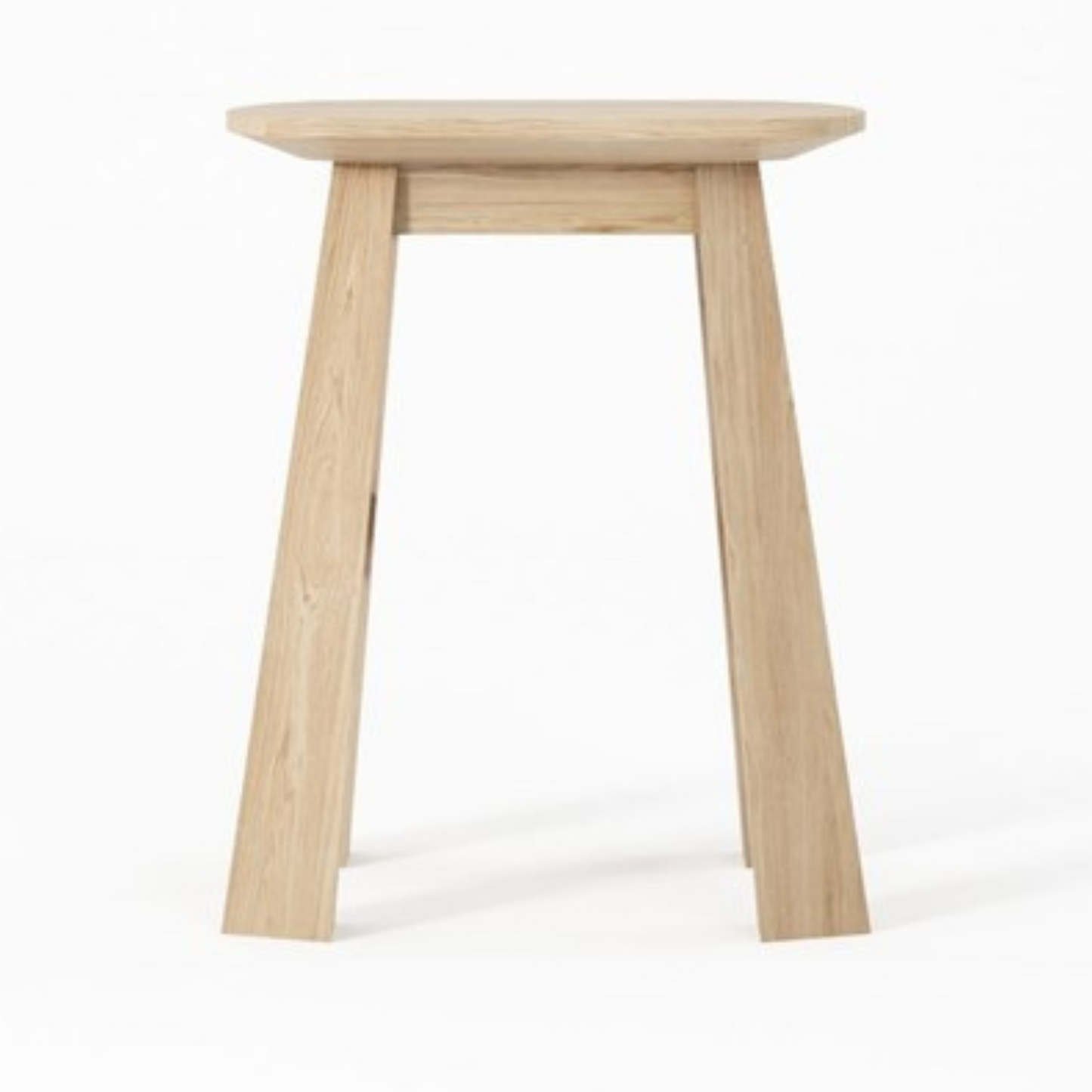 Wooden stool with angled legs.