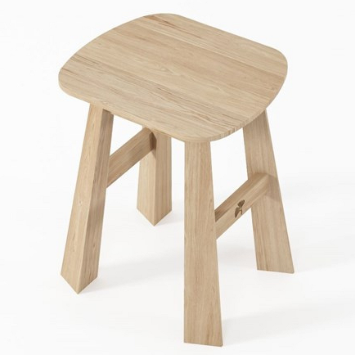 Wooden stool with a square top.