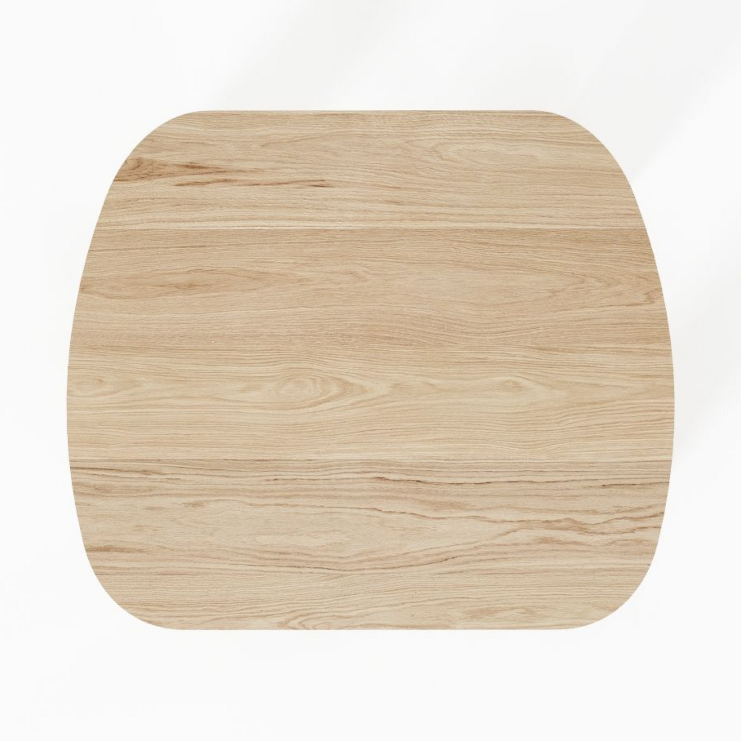 Wooden, rounded-rectangle table viewed from above.