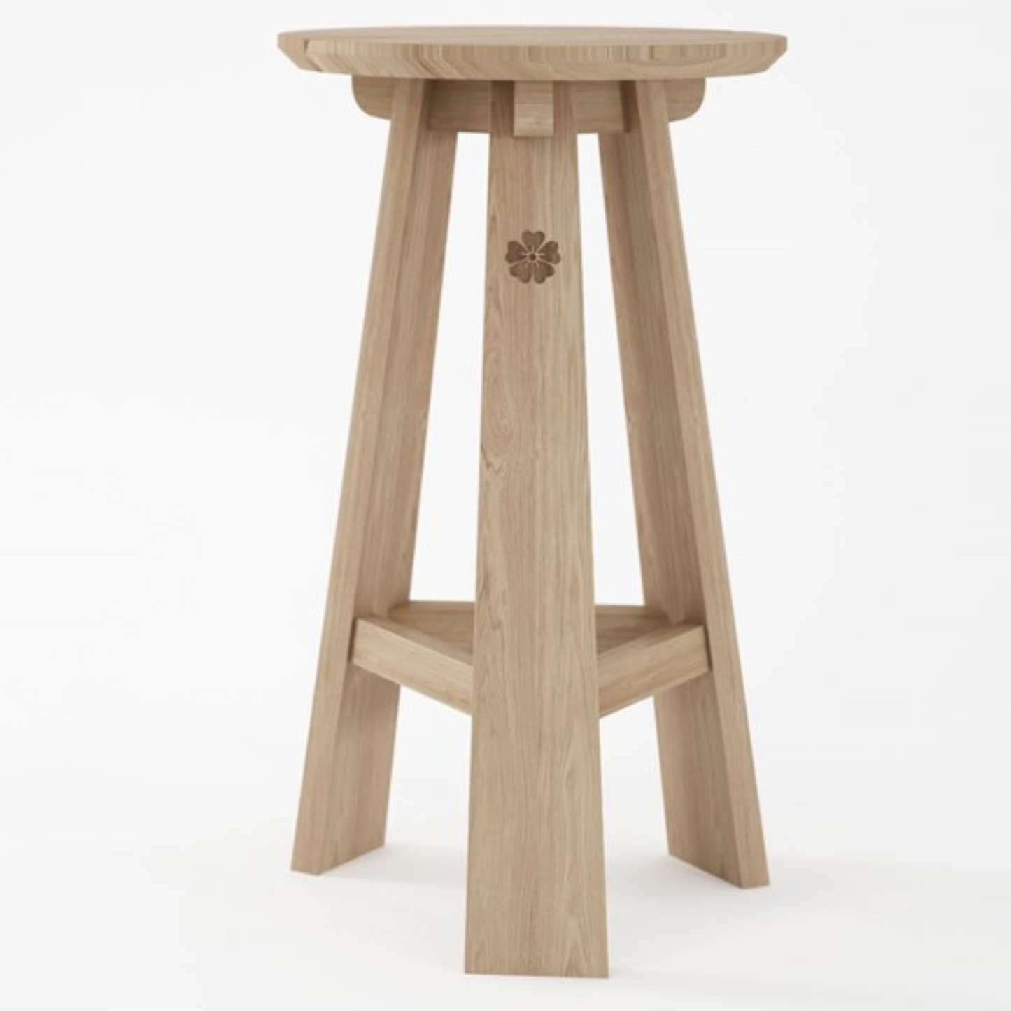 Wooden bar stool with flower detail.