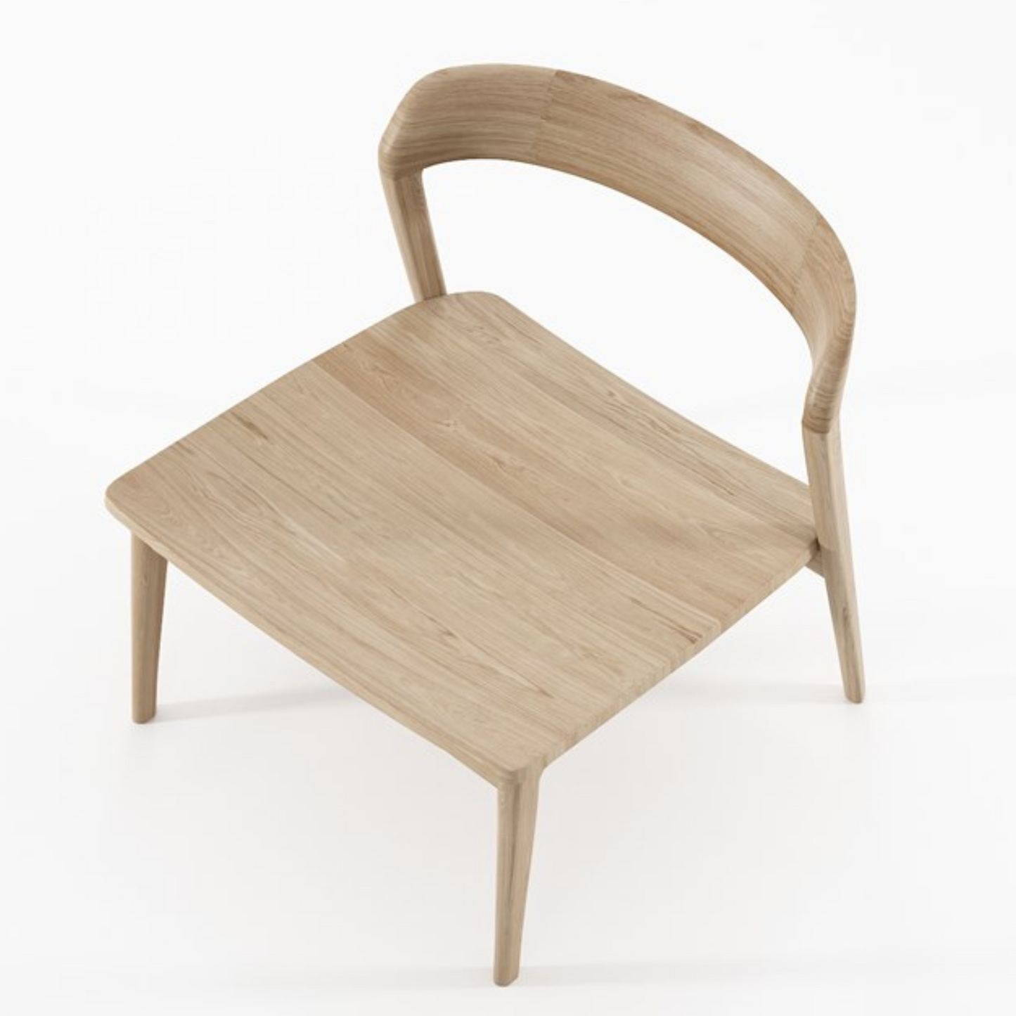 Wooden chair with curved back.