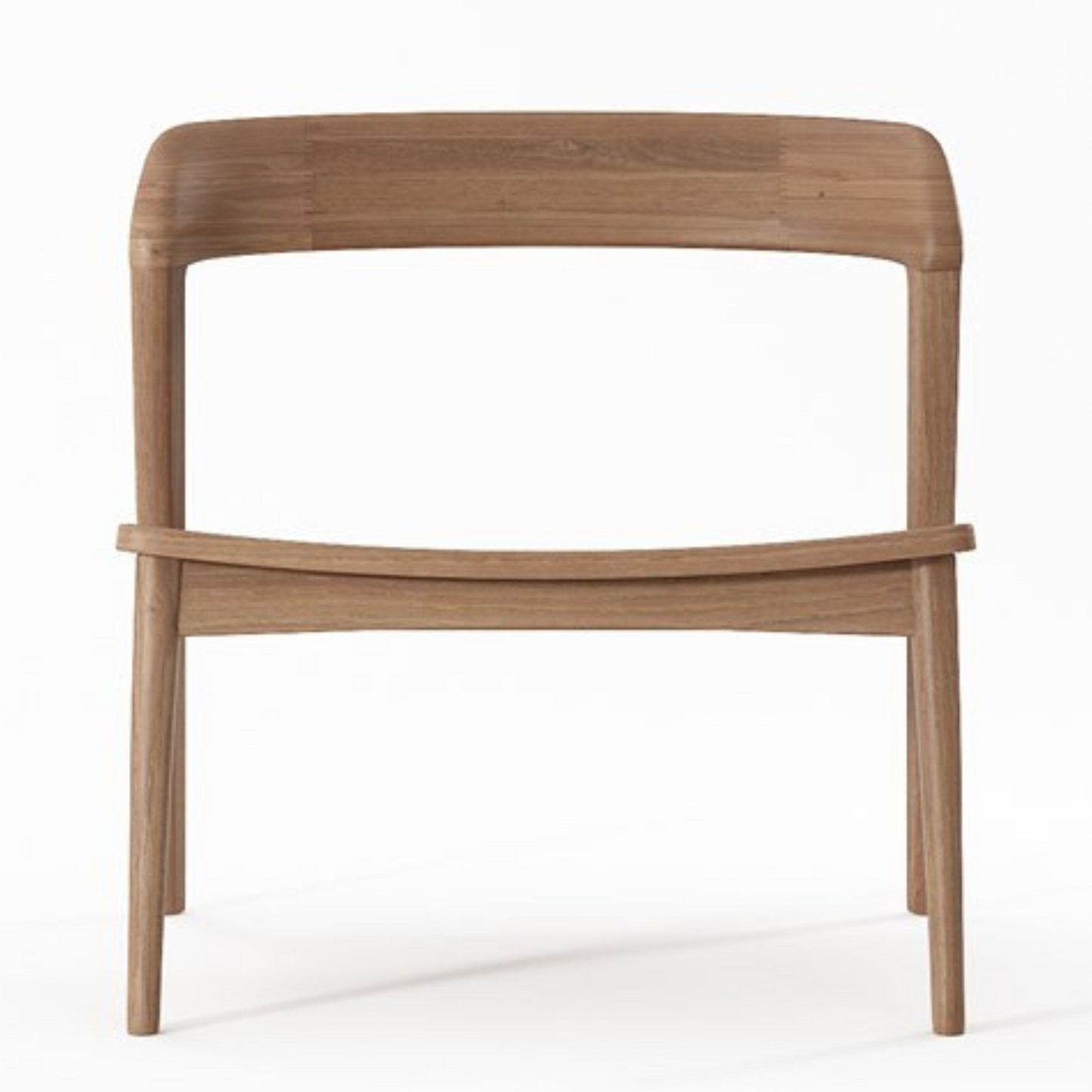 Wooden chair with a curved back.