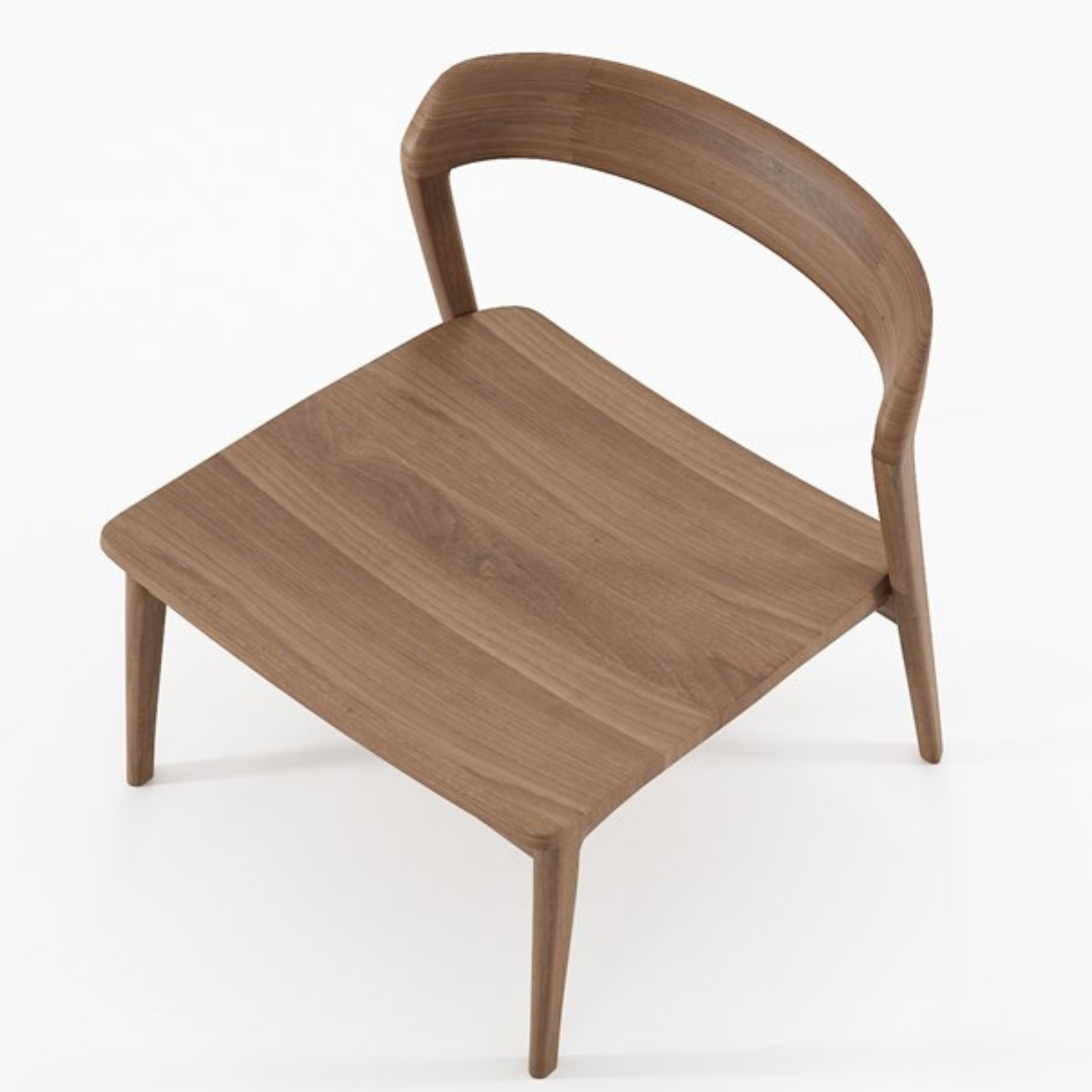 Wooden chair with curved back.