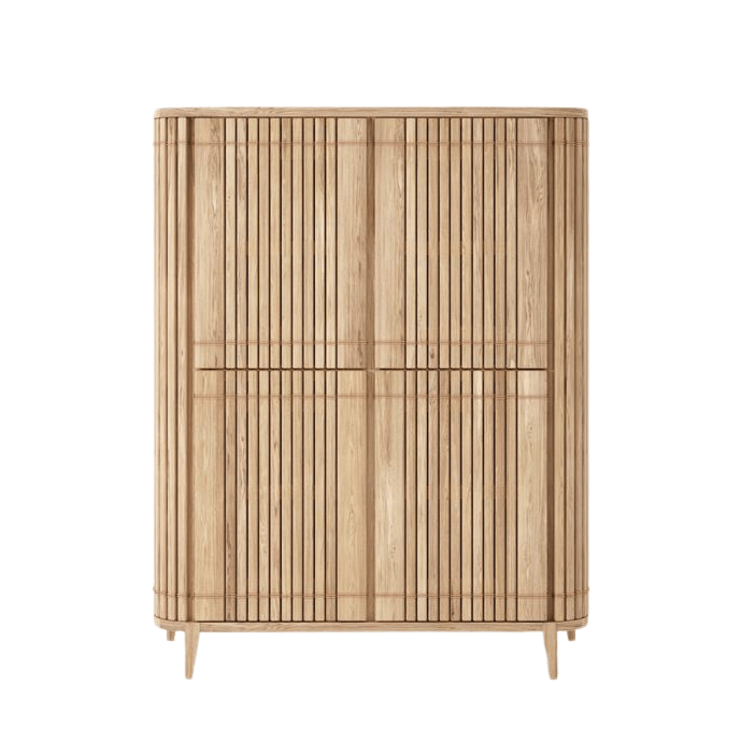 Wooden cabinet with vertical lines.