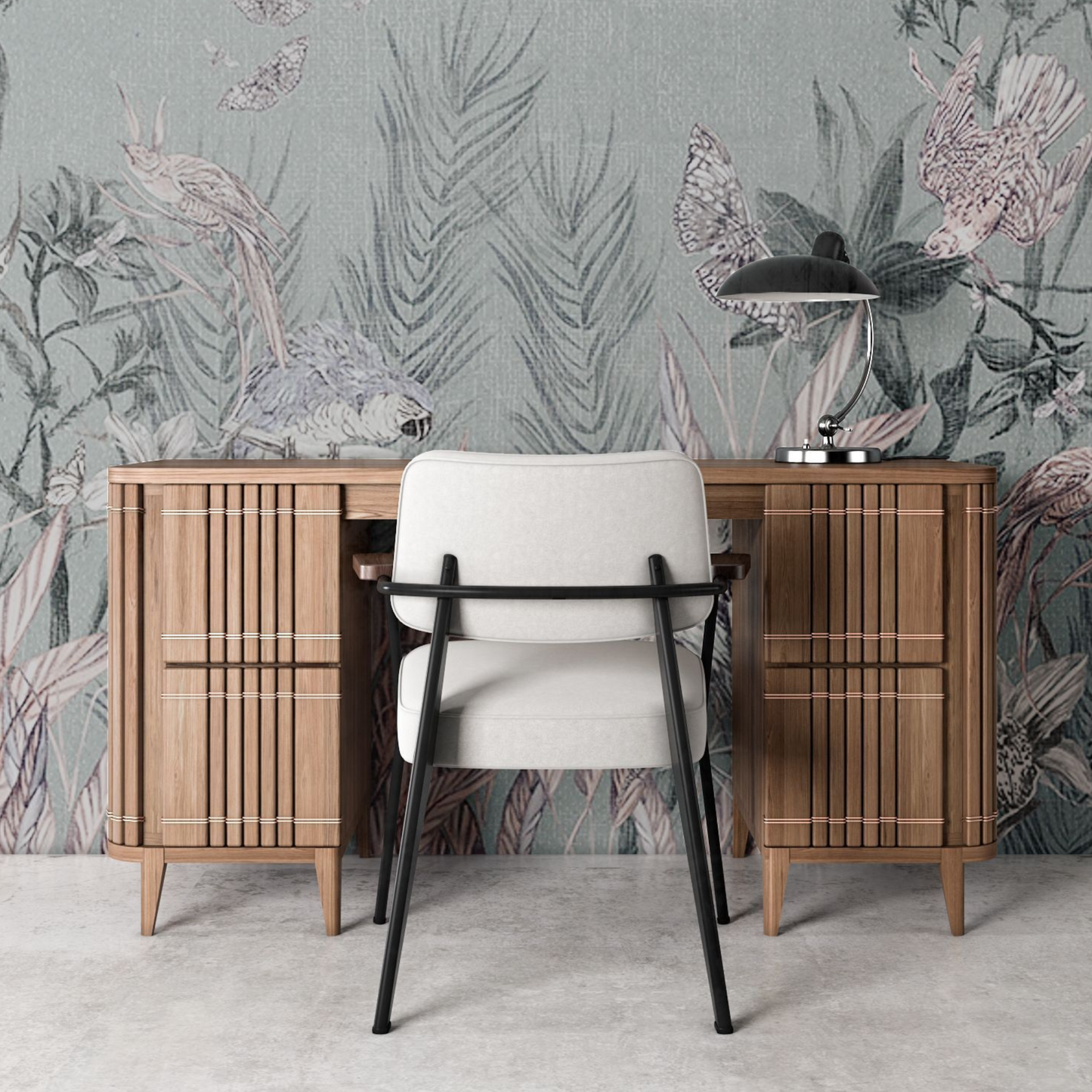 Desk with floral wallpaper, 206_393878f4