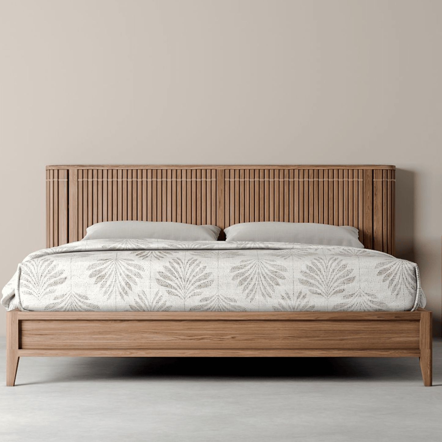 Wooden bed frame with patterned bedding - 208