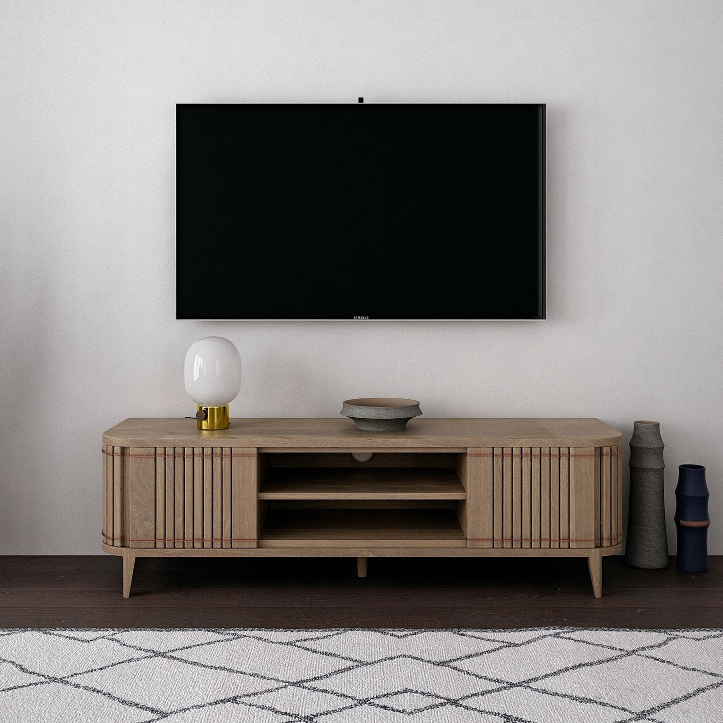 TV stand with TV and decor - 216_5c60f0c5-78d1