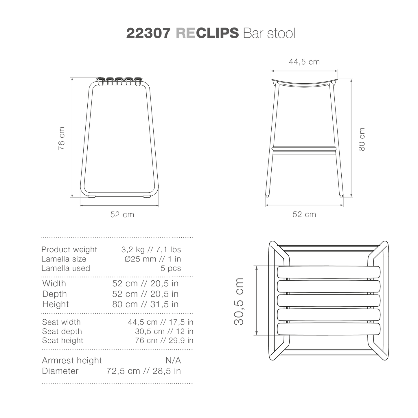 ReCLIPS Barstool specifications and dimensions