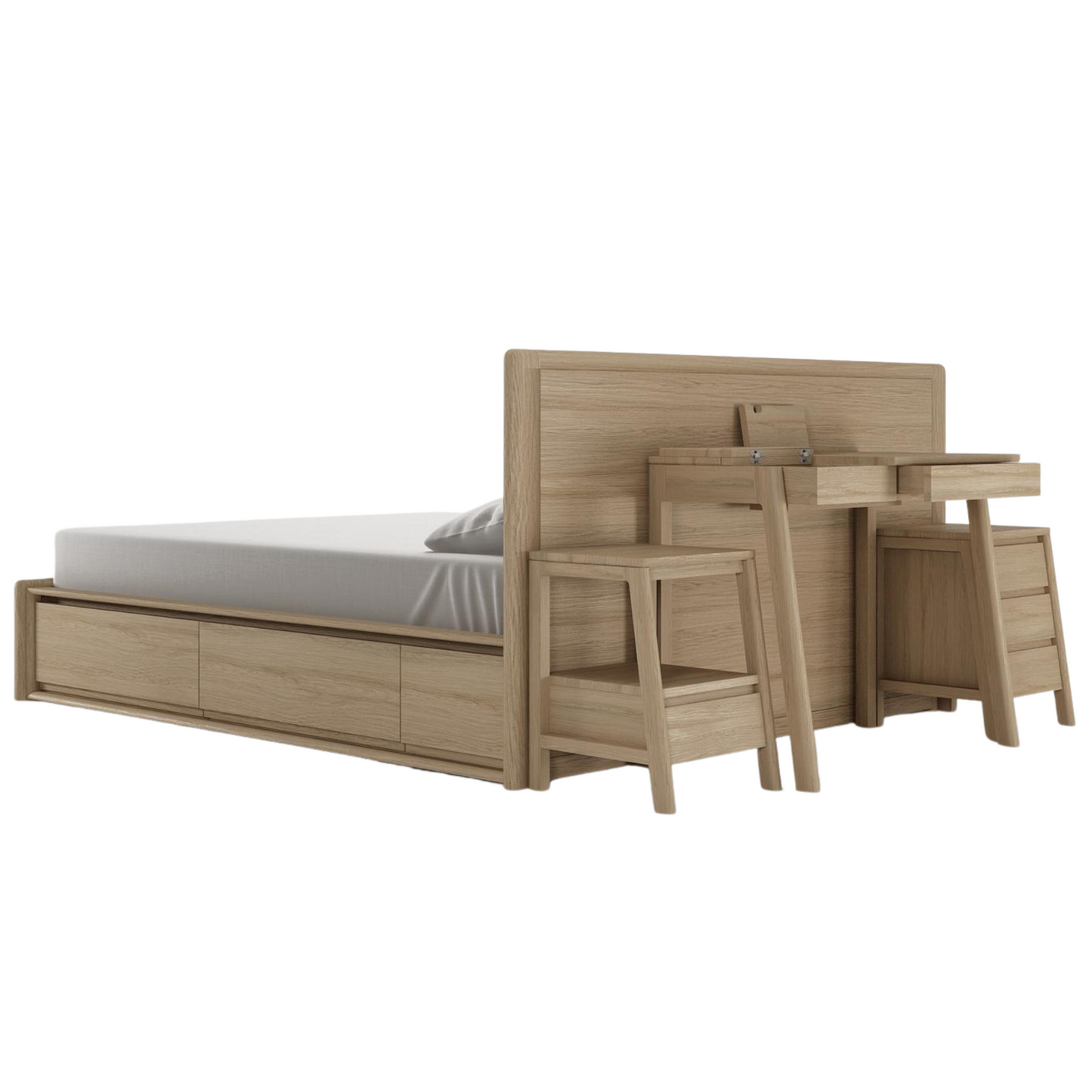 Bedroom set with bed, nightstand, and desk
