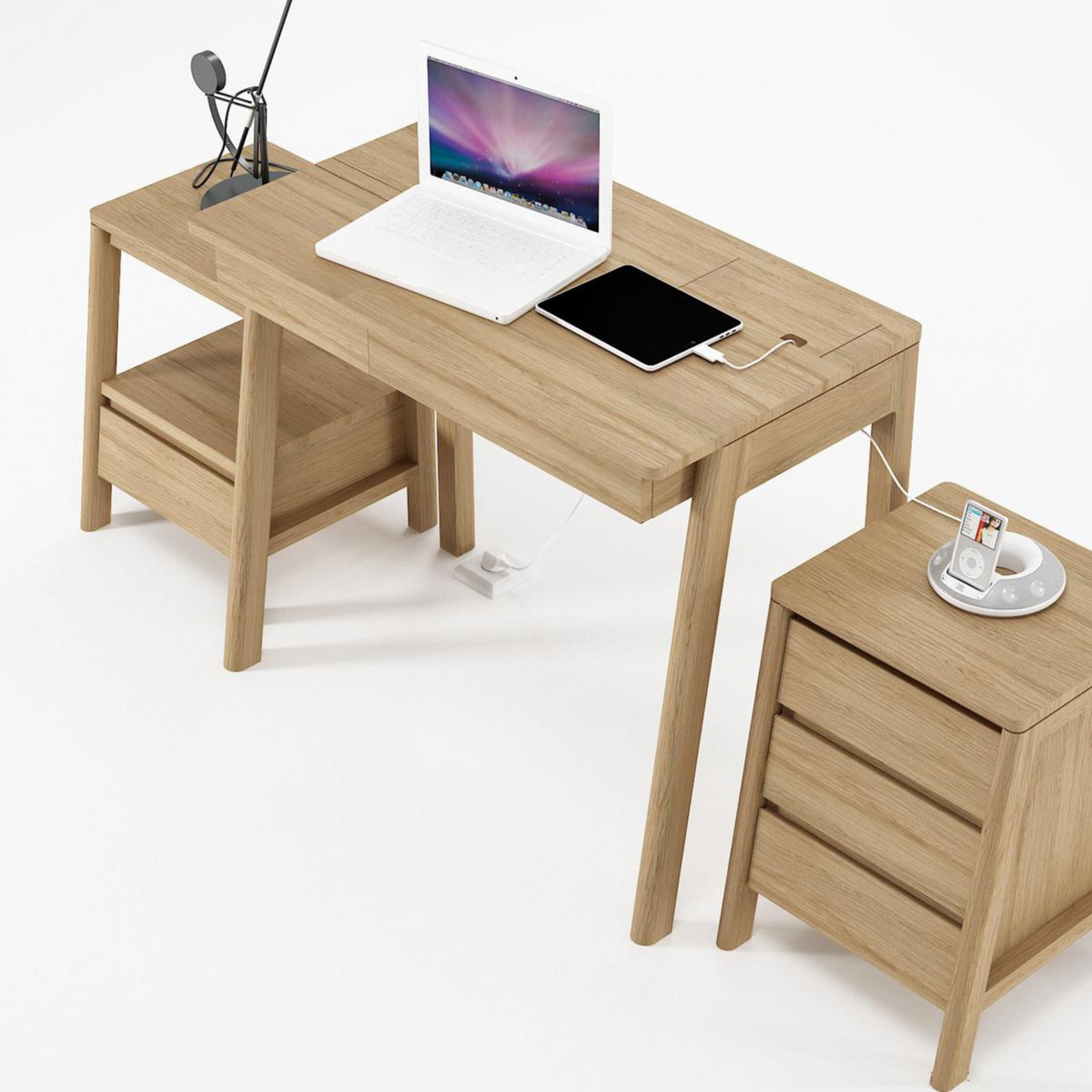 Wooden desk with laptop, tablet, and nightstand - 24_04ef84c1