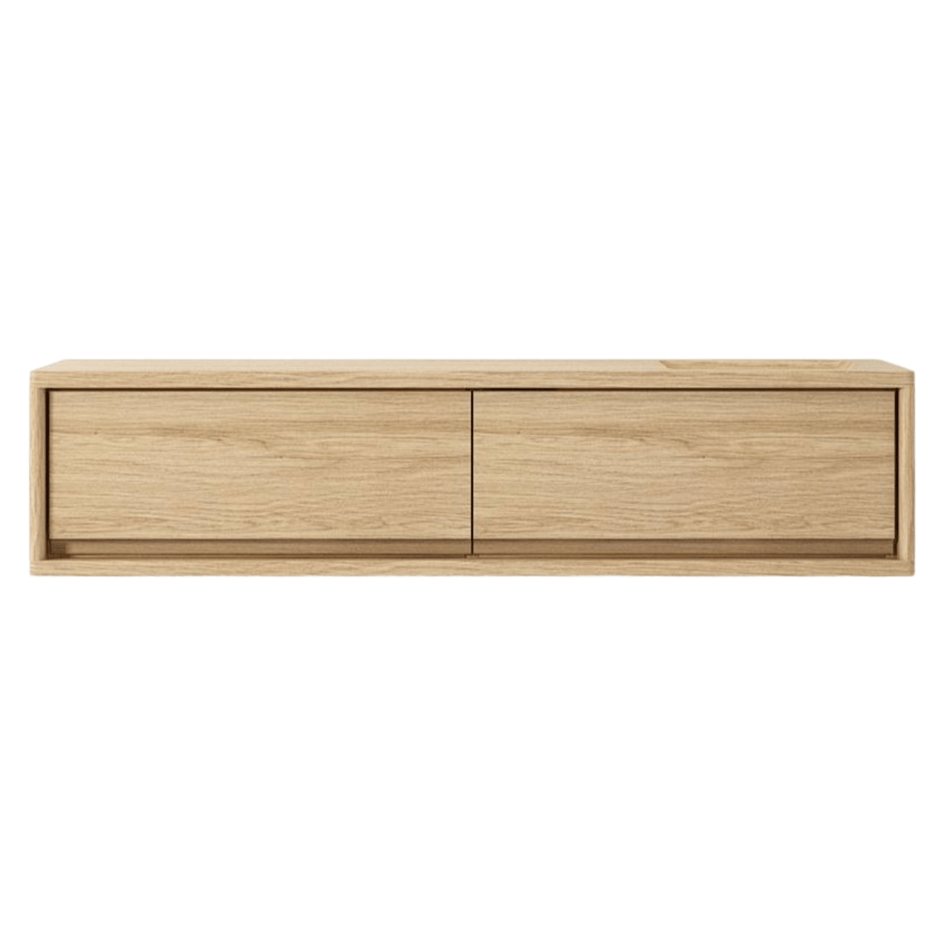 Wooden wall-mounted cabinet with two drawers.