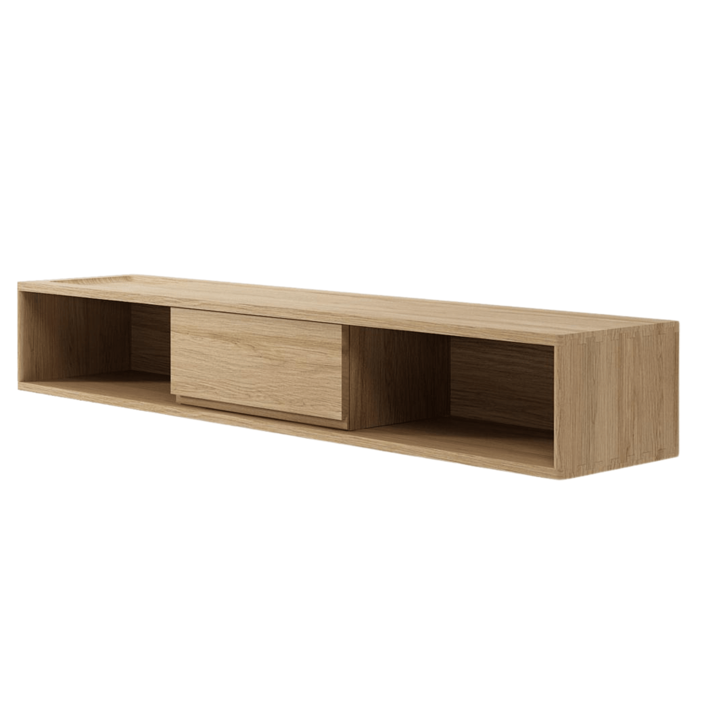 Wooden wall-mounted shelf with a drawer.