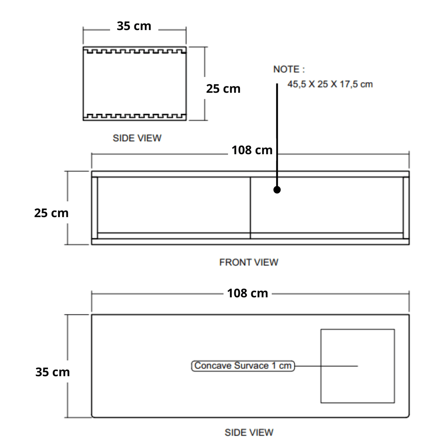 Diagram of a rectangular cabinet with dimensions.