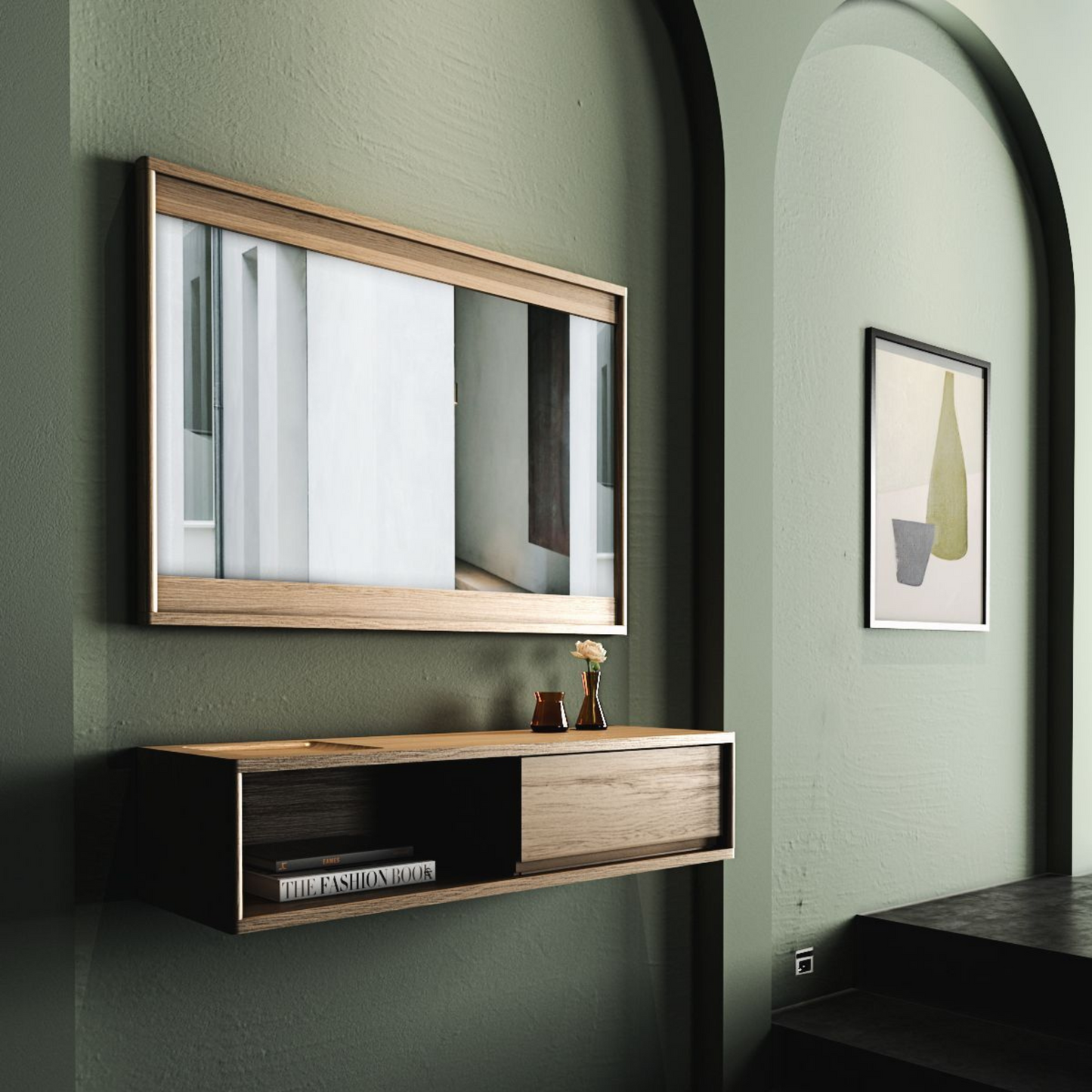 Wooden wall mirror and shelf, 44_3f0c25f5