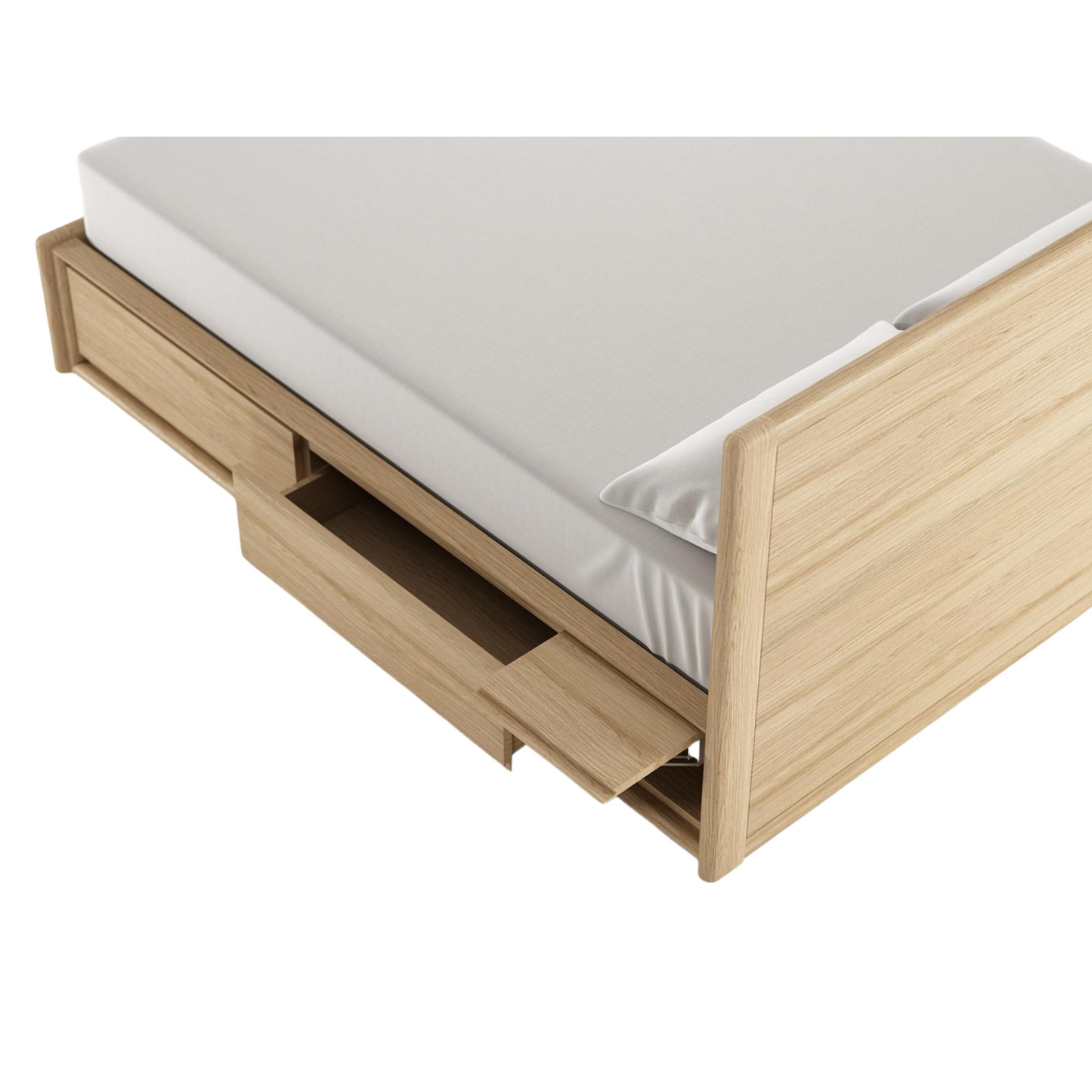 Wooden bed frame with storage drawers