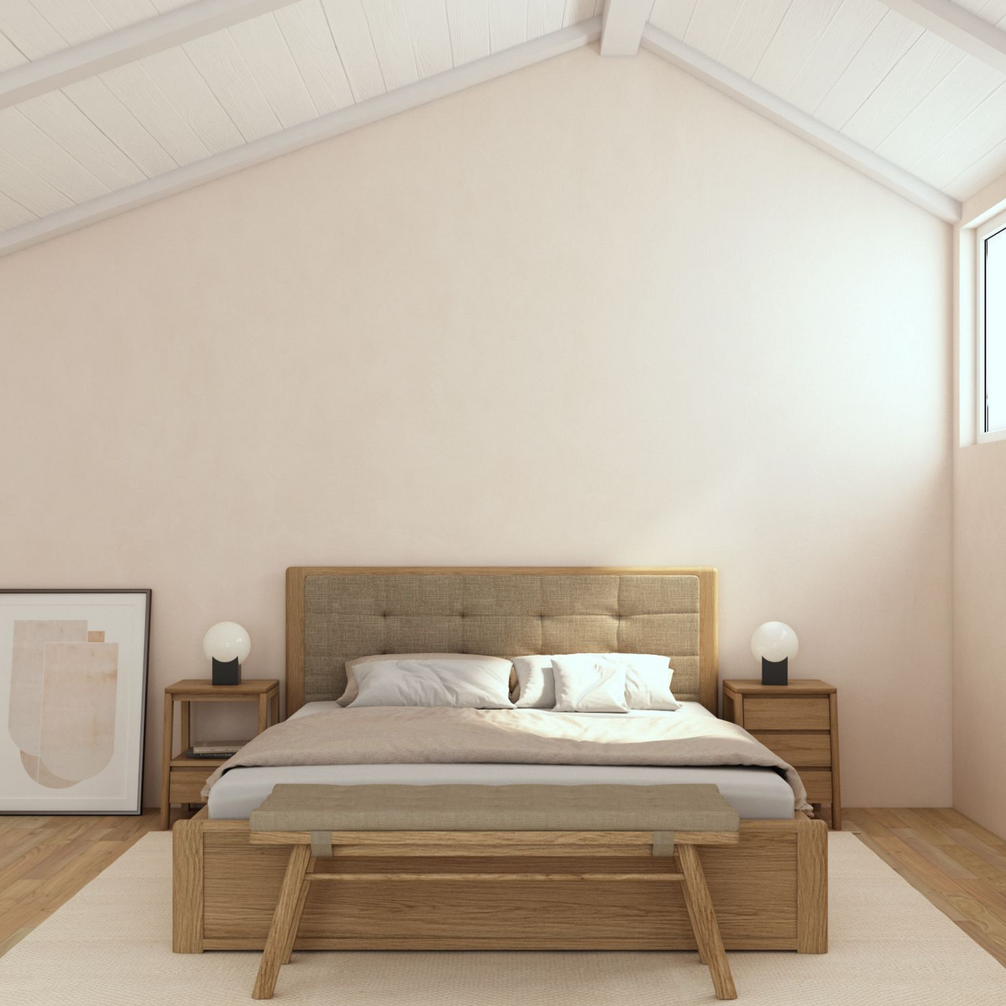 Bedroom interior with bed and bench, 47_465f9173