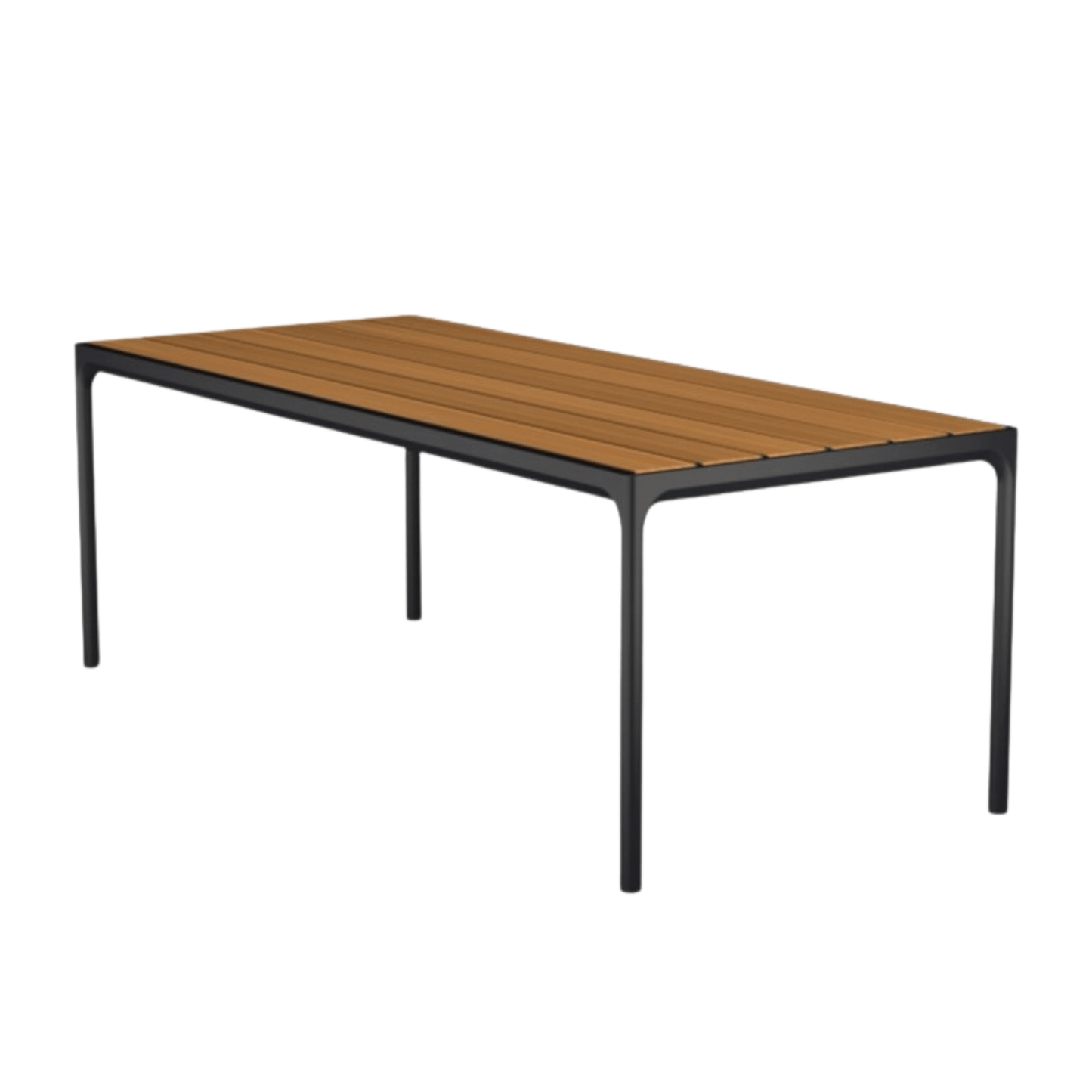 Outdoor dining table with wood top and black legs