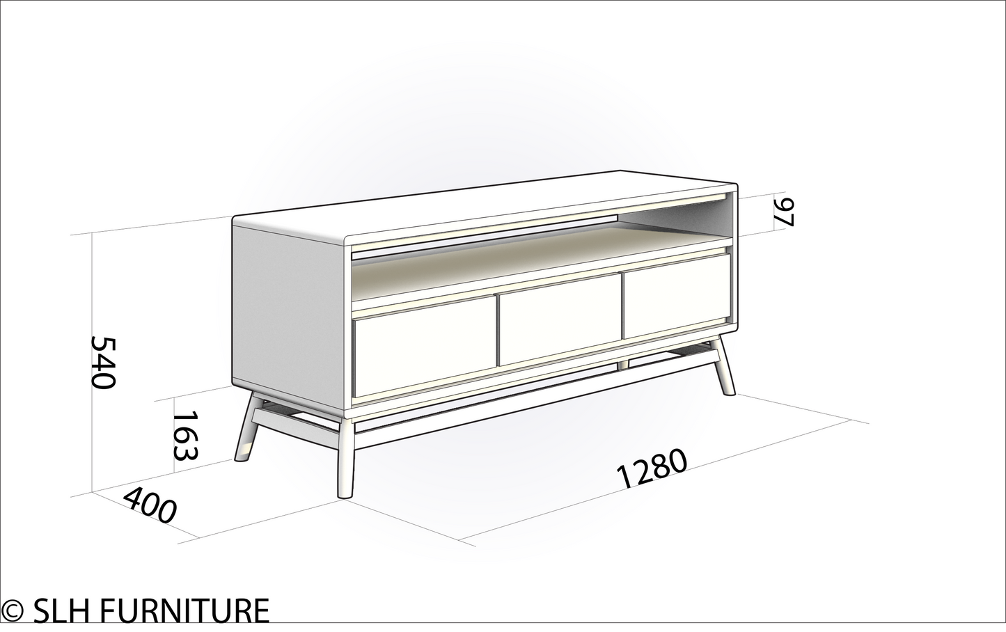 Modern white media console 4mpKT025 with dimensions