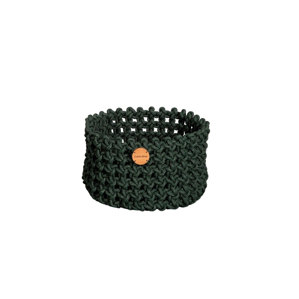 Dark green woven basket with wooden accent - 5135RODGR_1