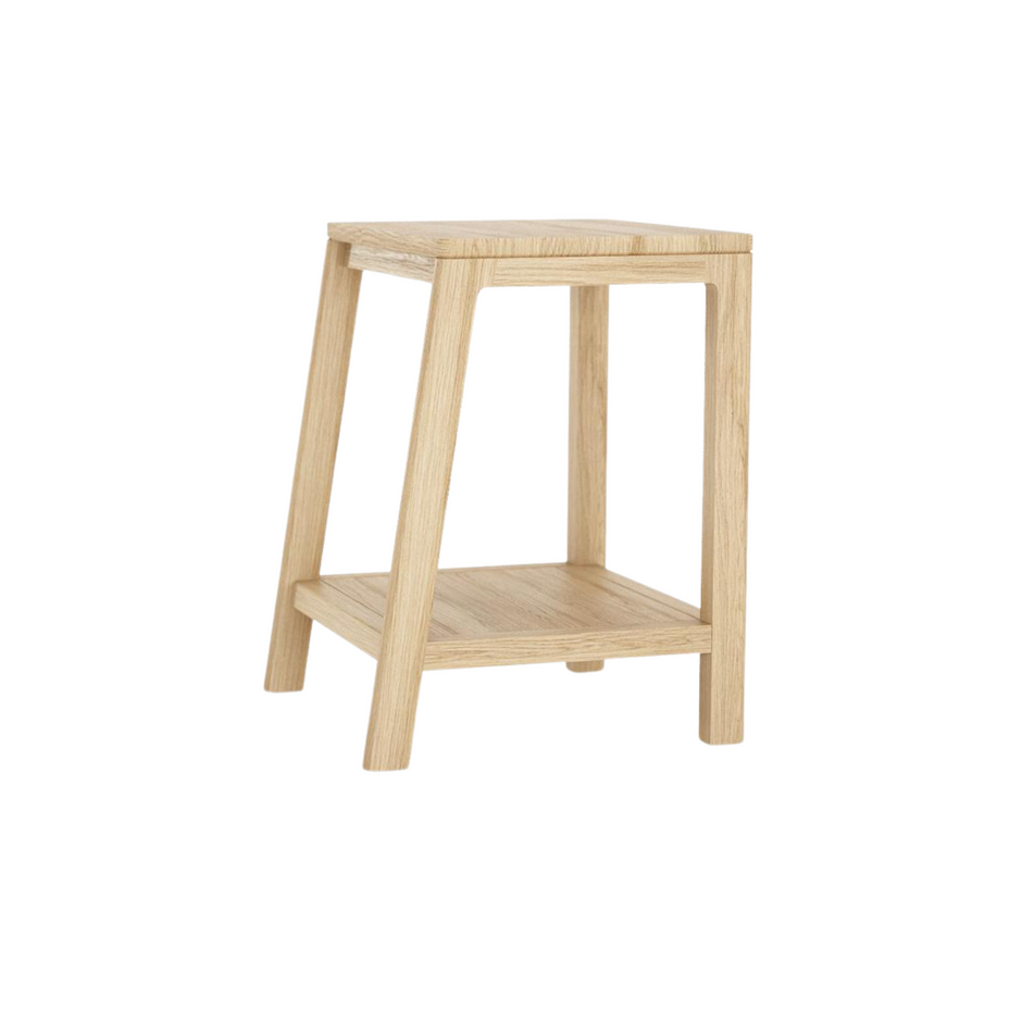 Wooden side table with shelf.