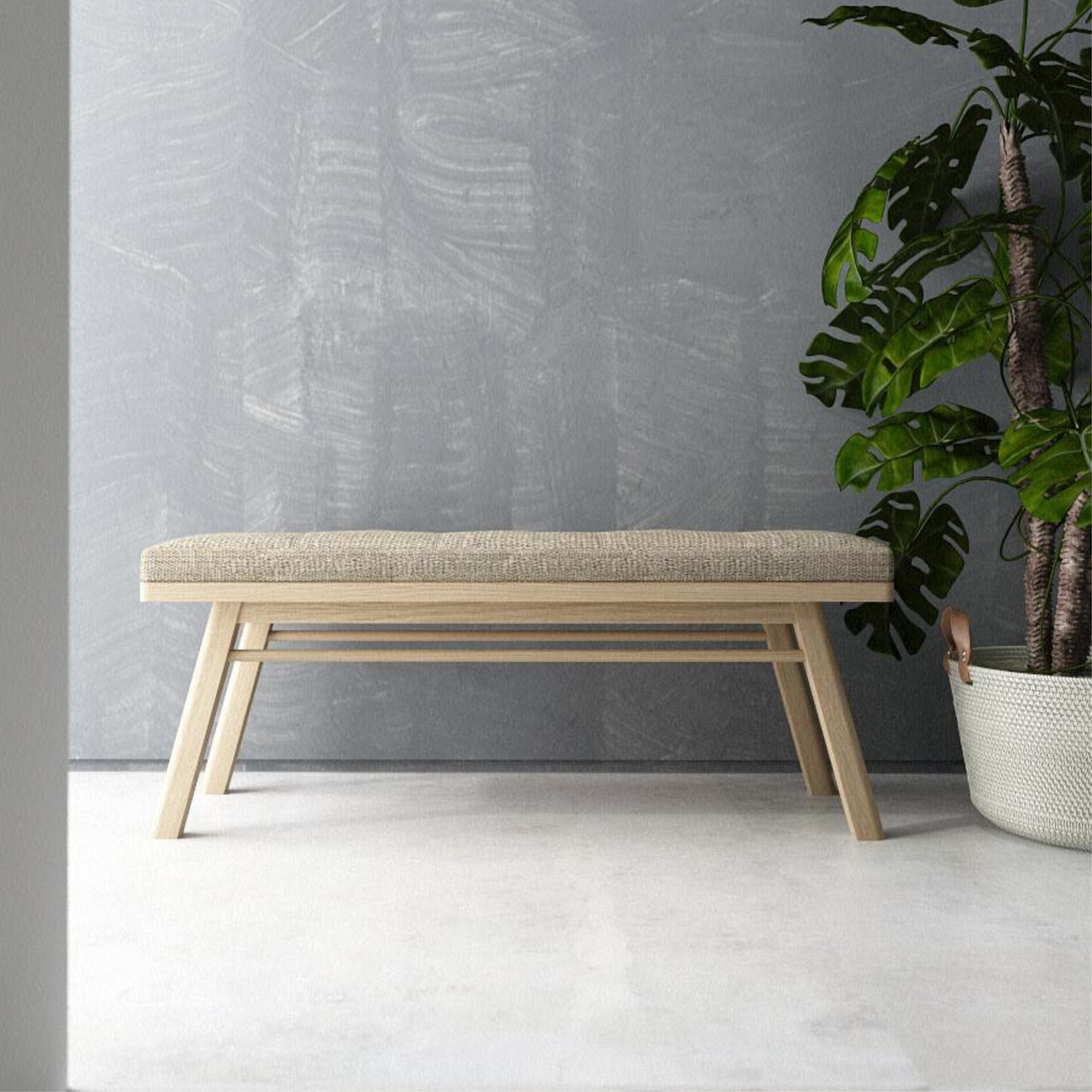 Bench with neutral cushion and plant - 6_d80bfc05