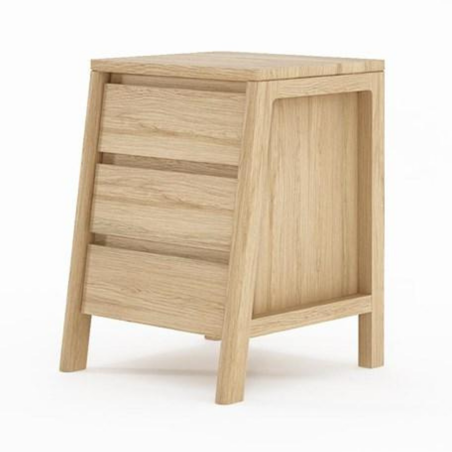 Wooden nightstand with three drawers.